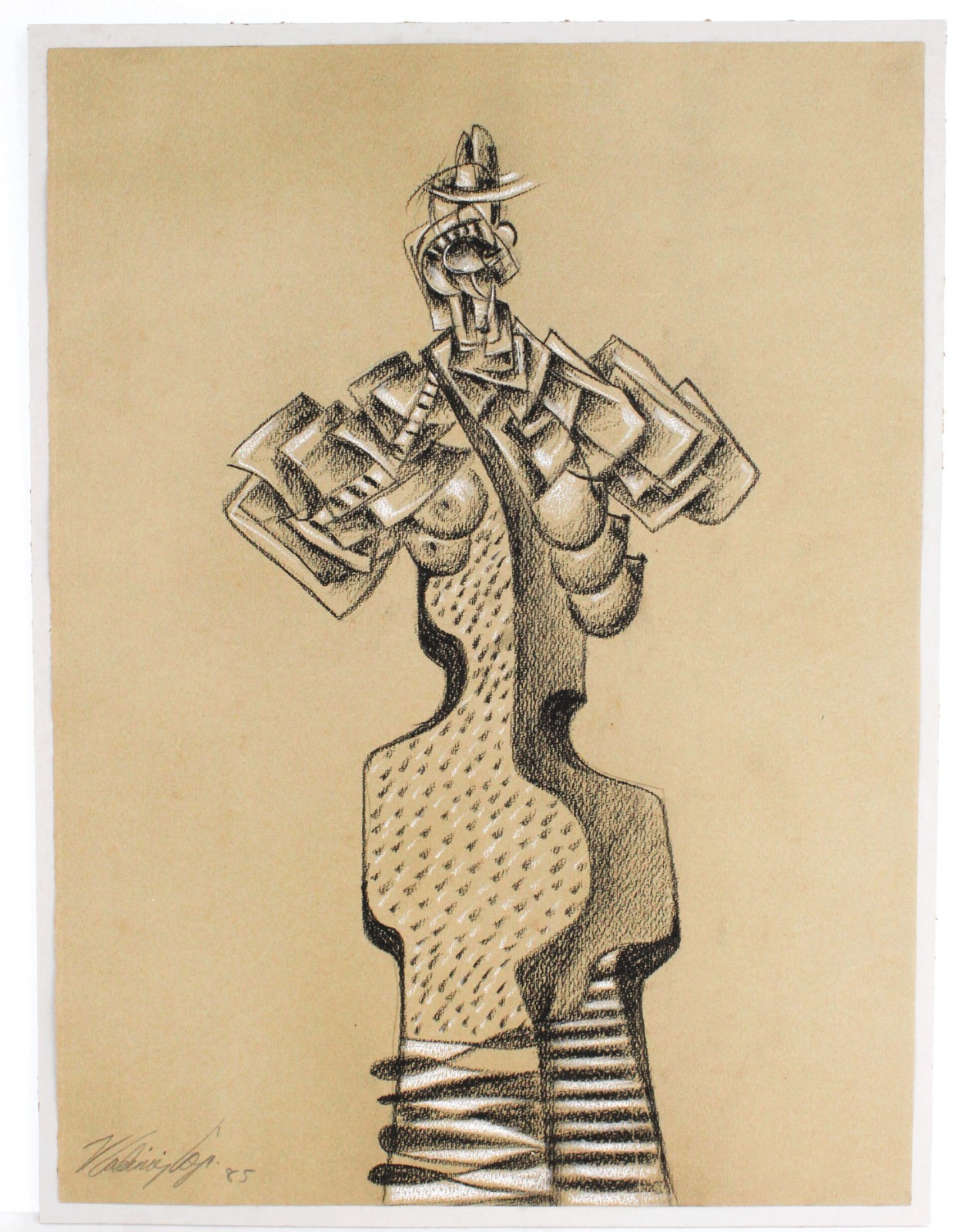 VLADIMIR CORA CRAYON PASTEL PAPER 1985 SIGNED SURREALIST ABSTRACT MEXICAN MASTER