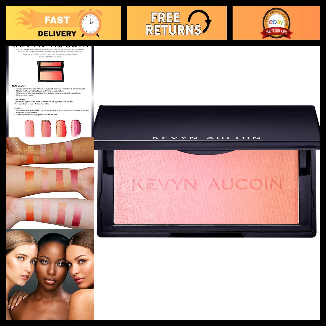 Gradient Blush Makeup Compact Trio Palette - Pearl, Satin & Matte Finishes for C
