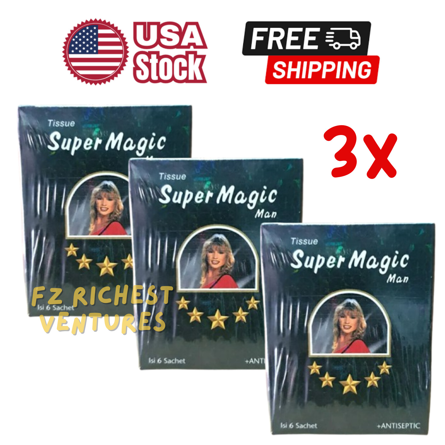 3 BOX (18 PCS) Super Magic Man Antiseptic Tissue Longer Delayed Ejaculation New