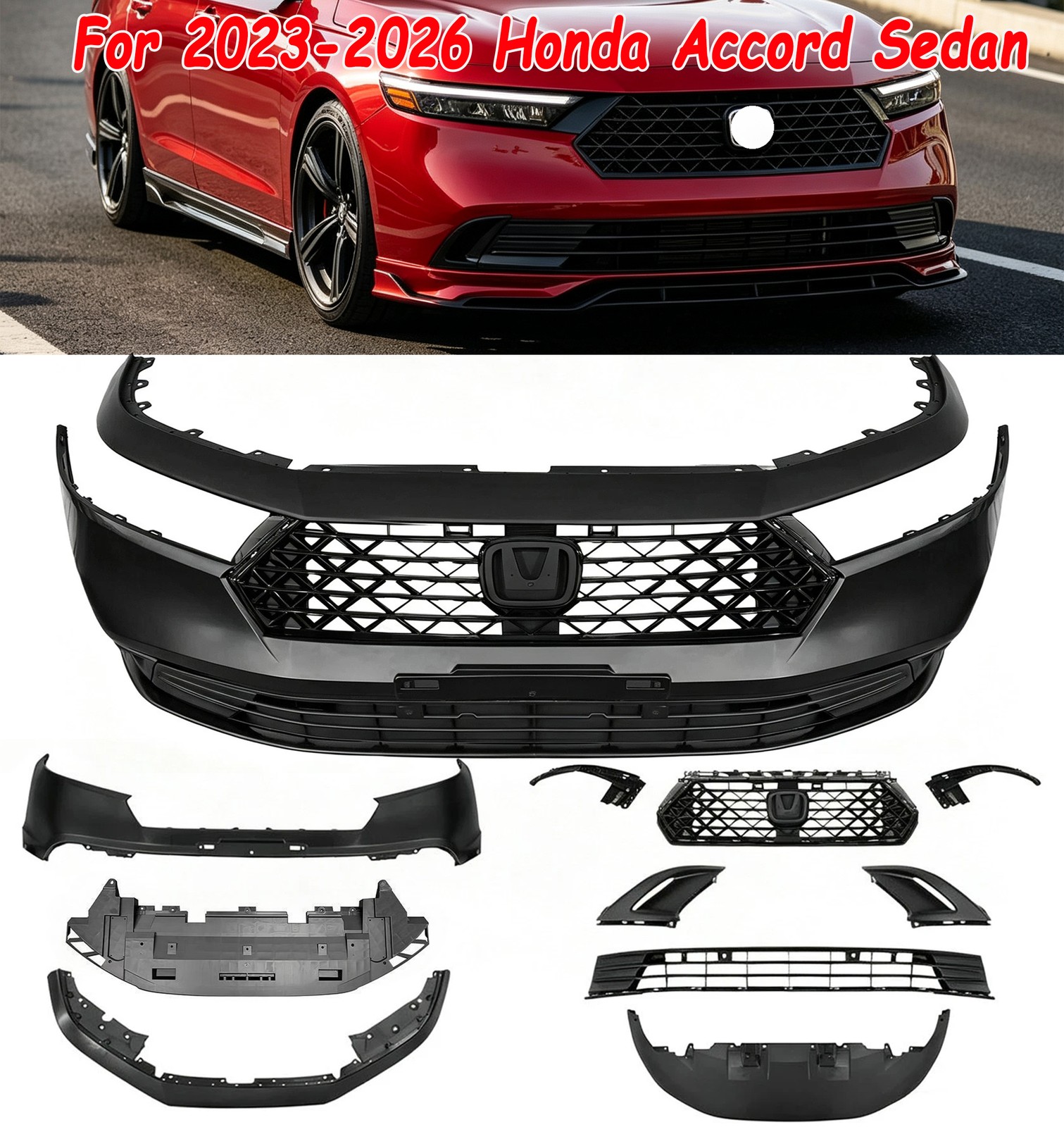 Fits 2023-2025 Honda Accord Sedan Front Bumper Cover Set Without Sensor Holes