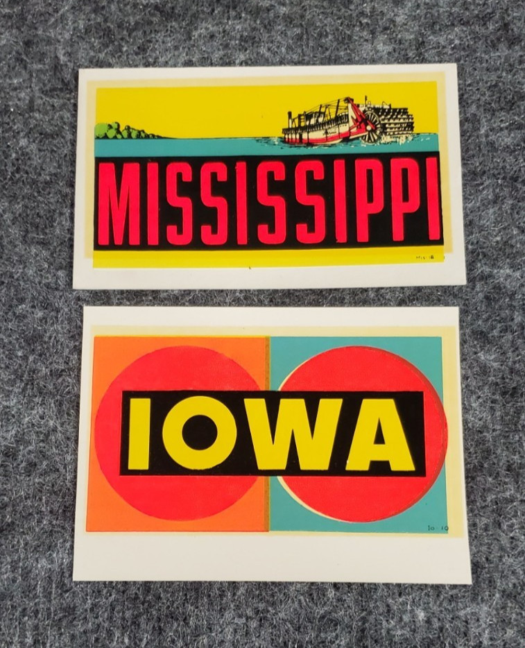 Two Vintage Travel Water Decals Lindgren Turner Mississippi & Iowa Two Vintage Travel Water Decals Lindgren Turner Mississippi & Iowa