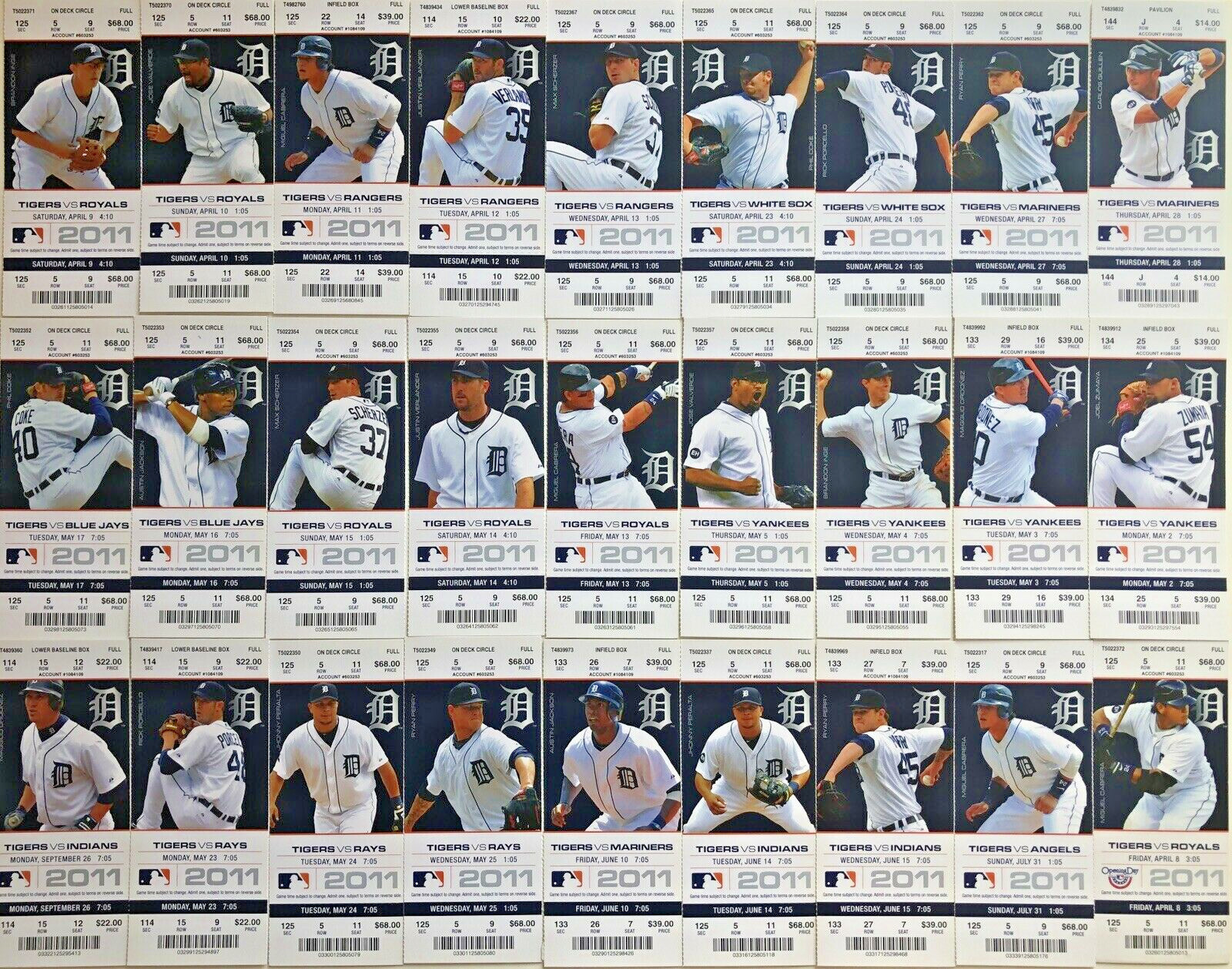 2011-2013-2014-2015-2016-2017 Detroit Tigers Season Ticket Stubs Mint Condition