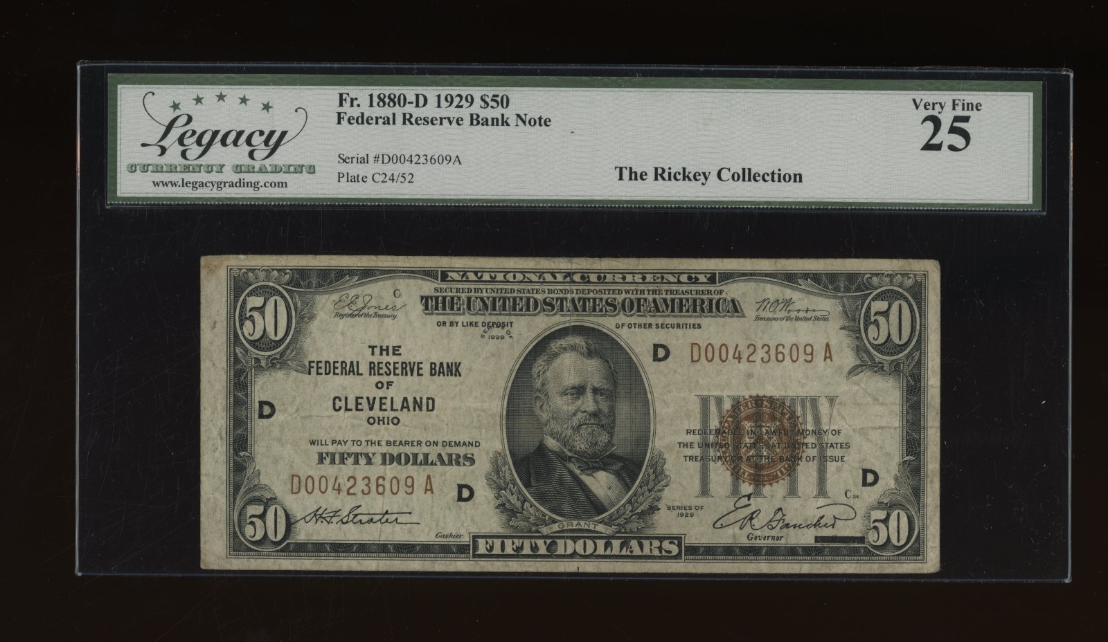 DBR 1929 $50 FRBN Cleveland Fr. 1880-D Legacy 25 Serial D00423609A DBR 1929 $50 FRBN Cleveland Fr. 1880-D Legacy 25 Serial D00423609A