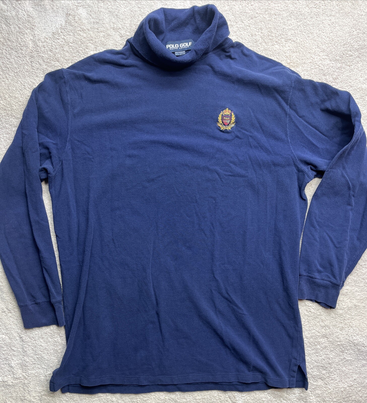 Vintage Polo Golf Ralph Lauren Turtle Neck Shirt Blue Embroidered Crest Men\'s XL