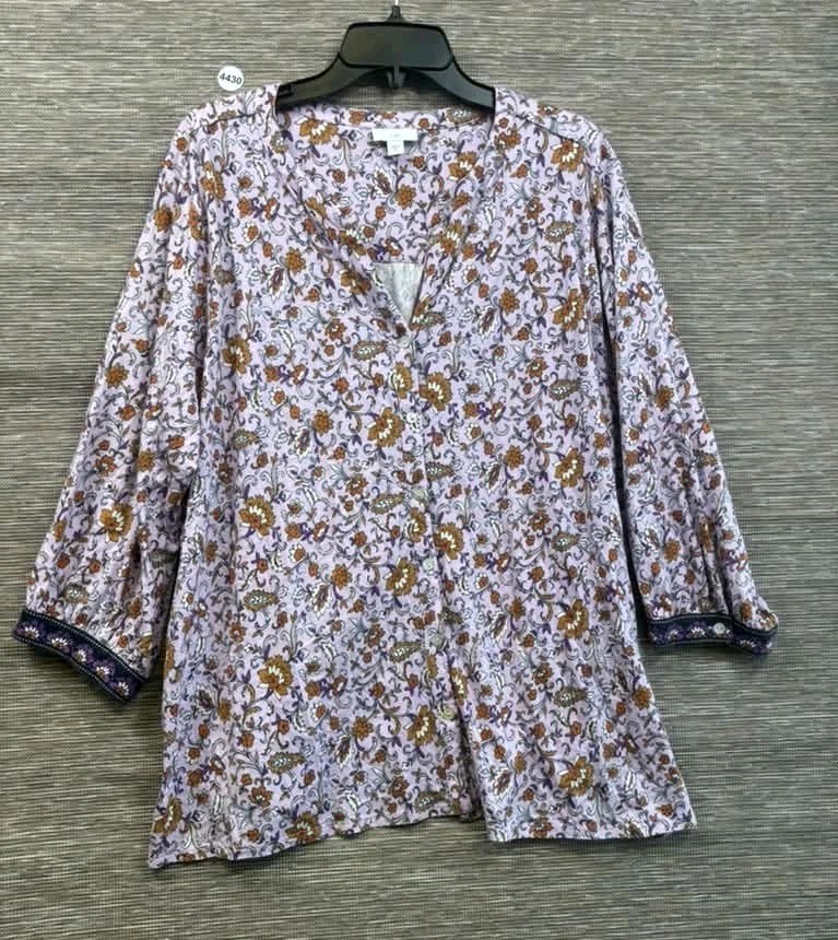 J Jill Purple Floral Henley Blouse Womens Size 3X Cotton Tencel 3/4 Sleeve J Jill Purple Floral Henley Blouse Womens Size 3X Cotton Tencel 3/4 Sleeve