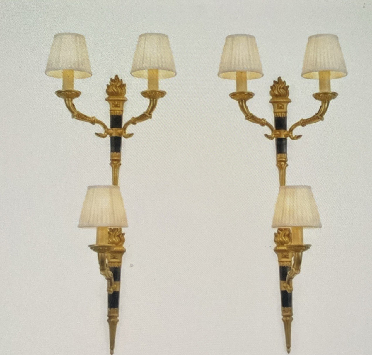 Ornate Gilt Bronze Torch-Form Wall Sconces, Empire Style, Set of Four Ornate Gilt Bronze Torch-Form Wall Sconces, Empire Style, Set of Four