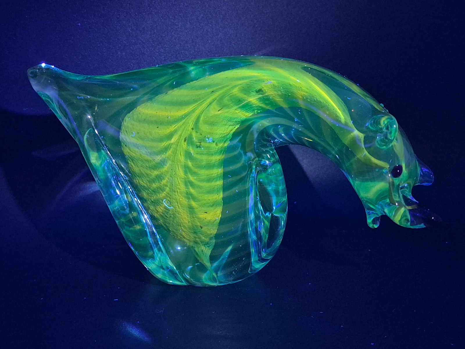 Seguso Murano Art Glass Uranium Cadmium Somerso Fenicio Blue Yellw Bear Figurine