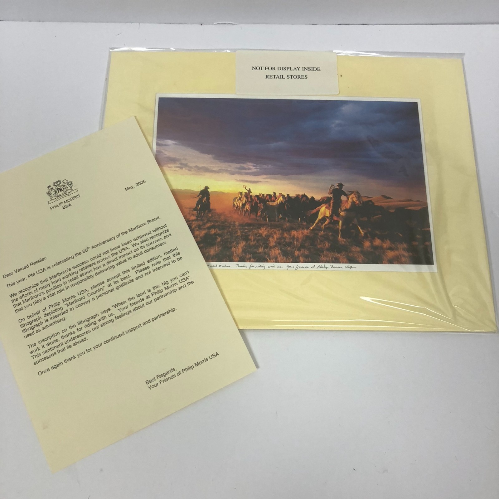 Marlboro Philip Morris Print THANKS FOR RIDING WITH US 50th Anniversary Letter