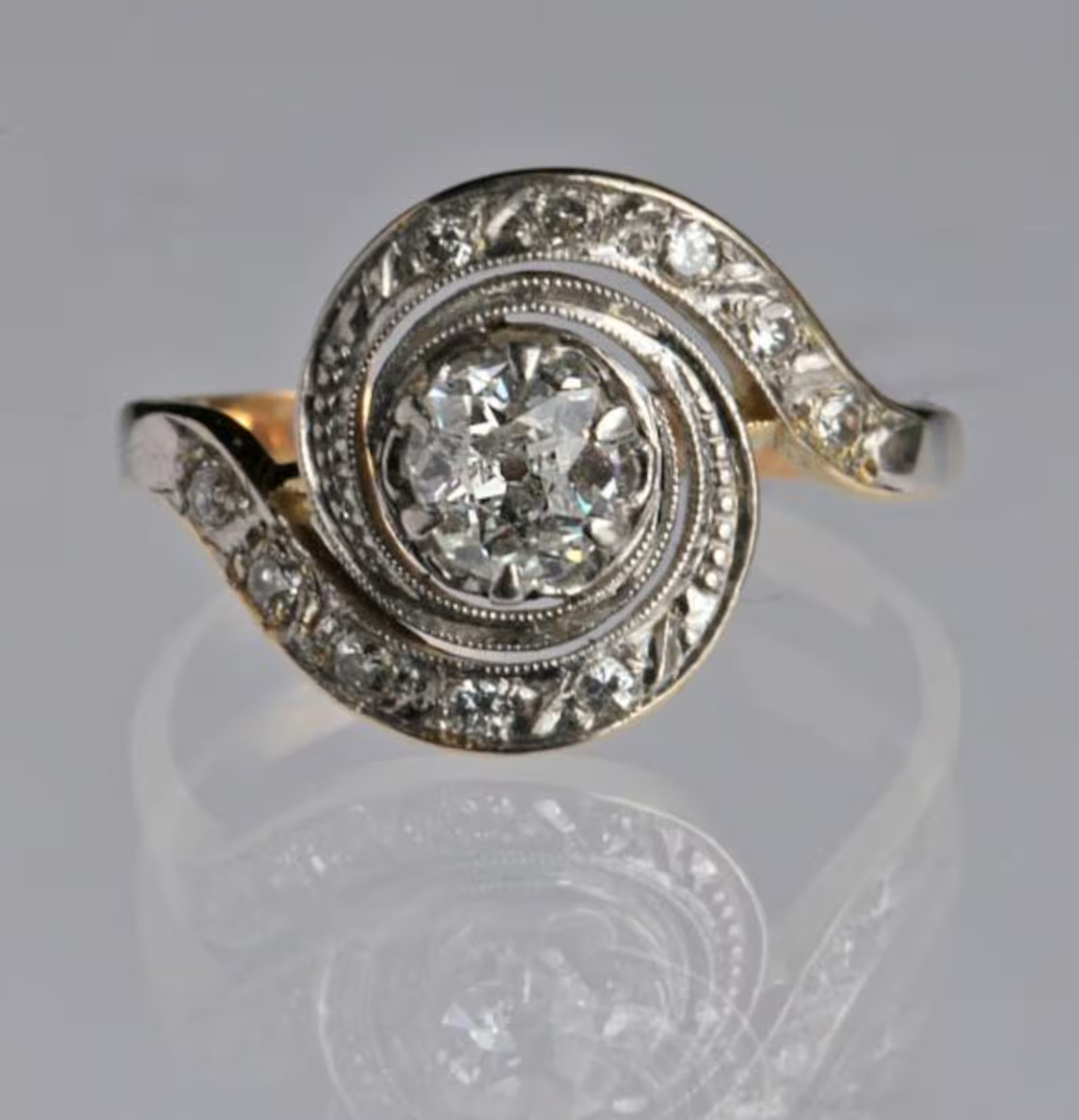 Vintage Style Art Deco Ring Tourbillon Ring Simulated Diamond Ring Engagement