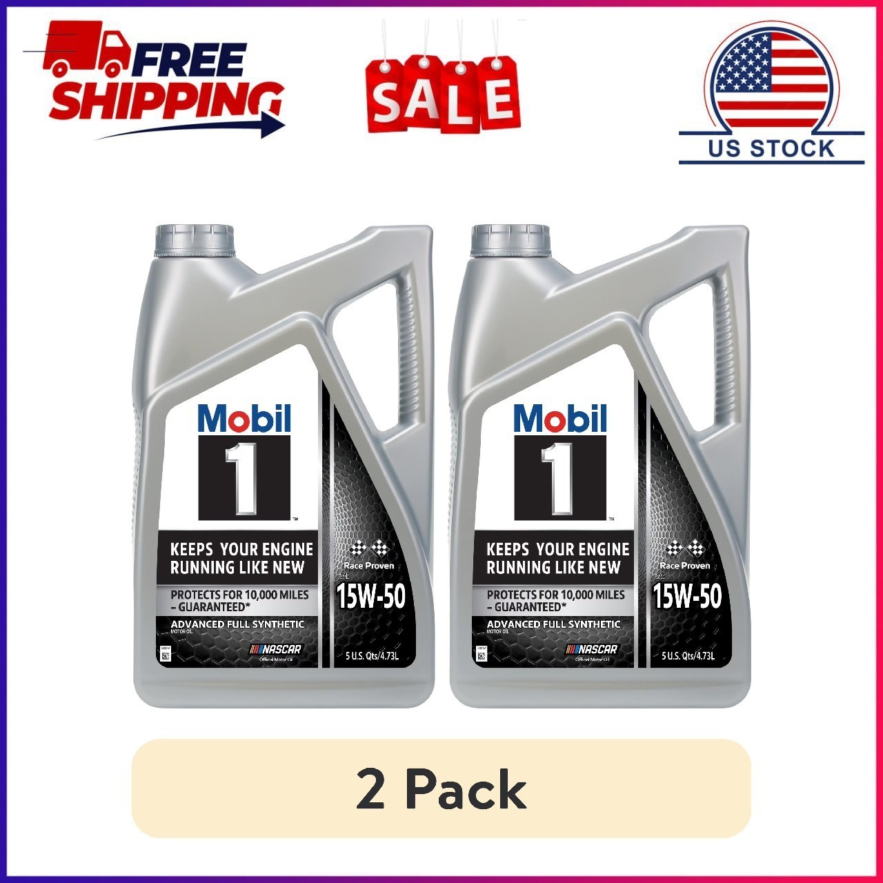 (2 pack) Mobil 1 Advanced Full Synthetic Motor Oil 15W-50, 5 Quart