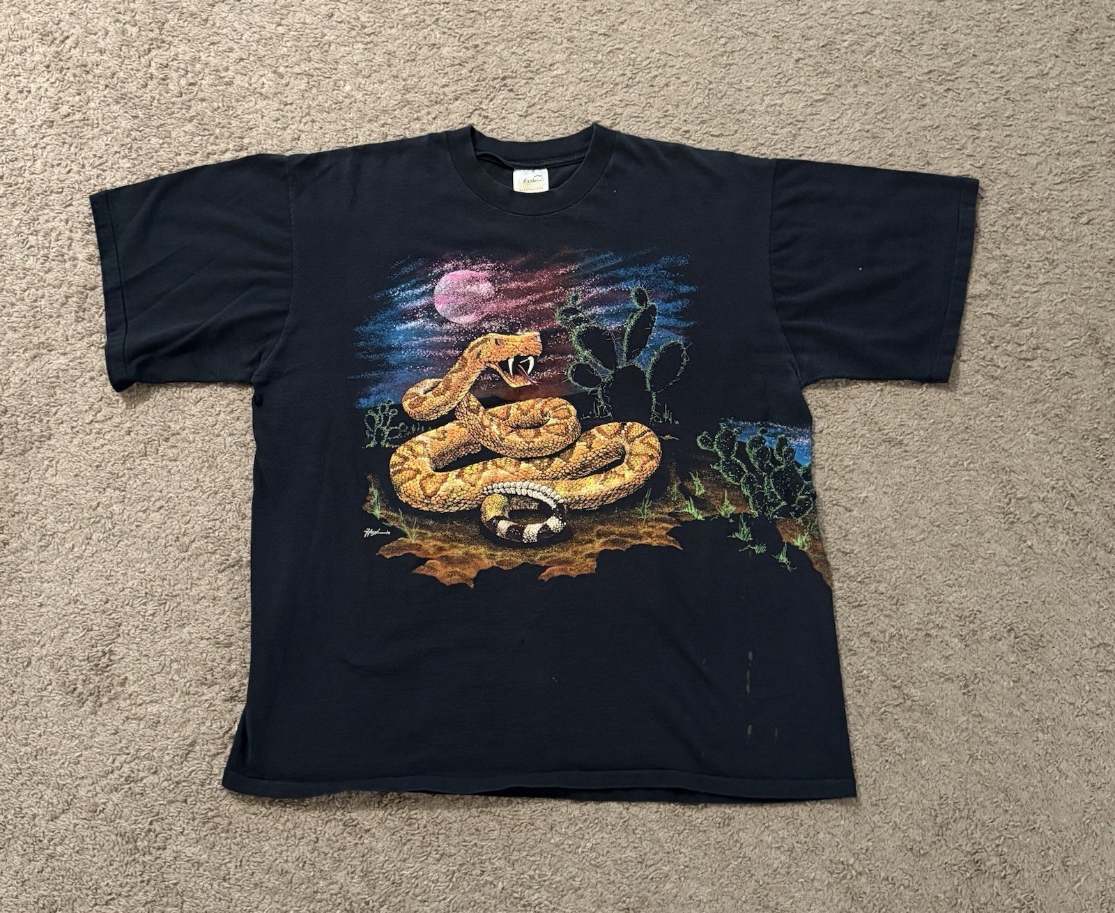 Hazelwood VTG 90s T Shirt Black Rattlesnake Cactus Puff Print Single Stitch Neon Hazelwood VTG 90s T Shirt Black Rattlesnake Cactus Puff Print Single Stitch Neon