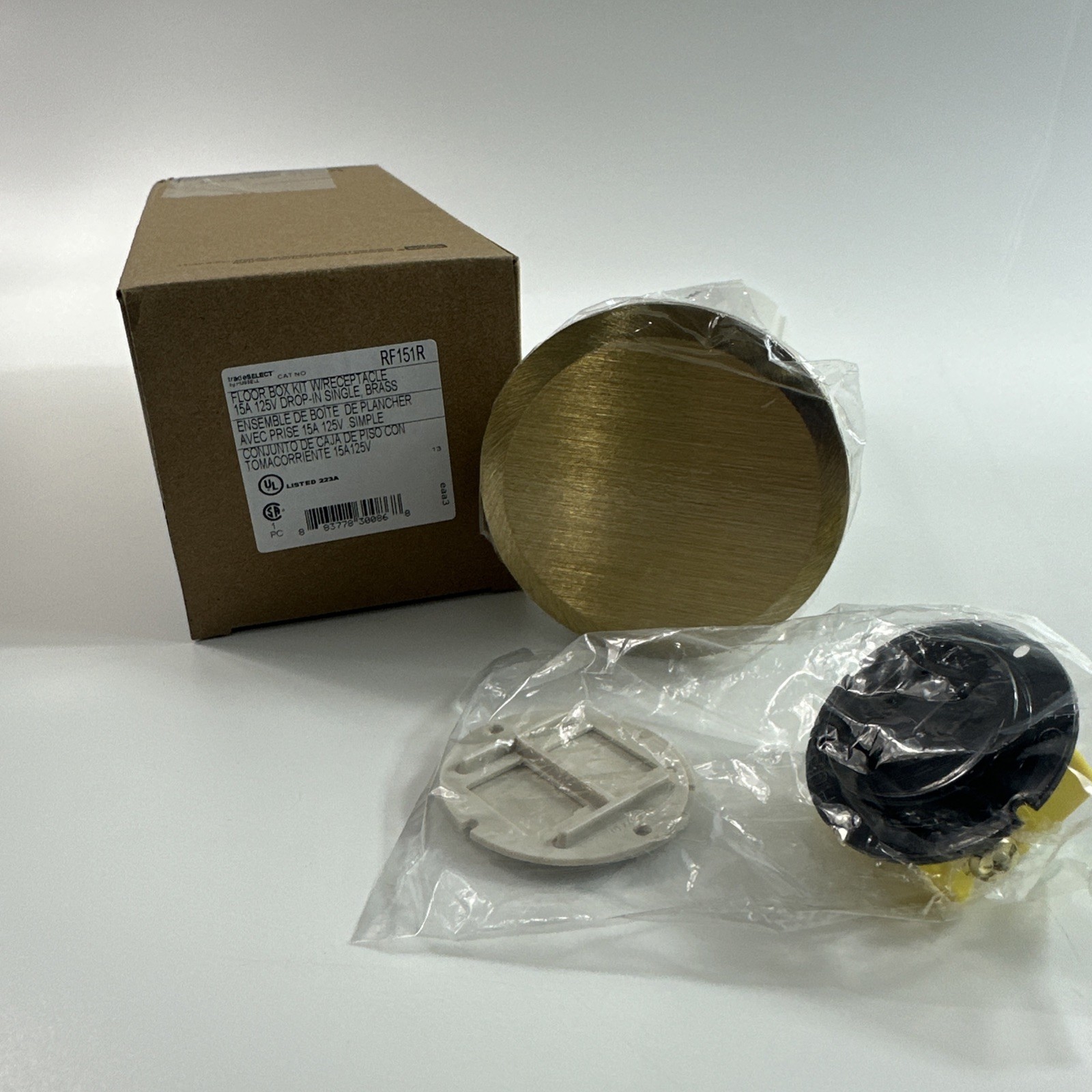 tradeSELECT  BY Hubbell RF151R Floor Box Kit 15A Drop-In Single Brass NEW