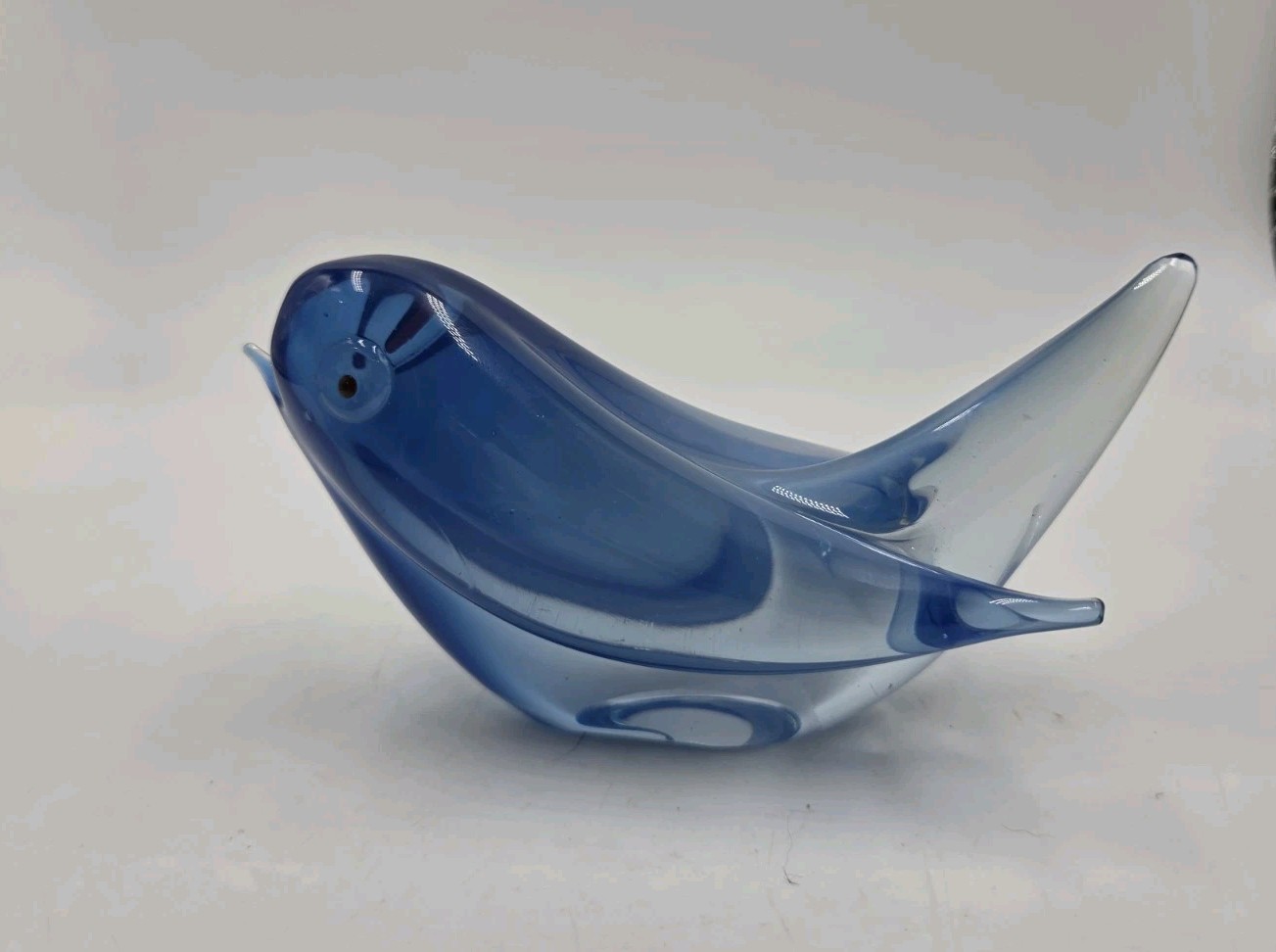 Vintage Murano Cenedese Seguso Blue Art Glass Bird Figurine Dark Red Eyes
