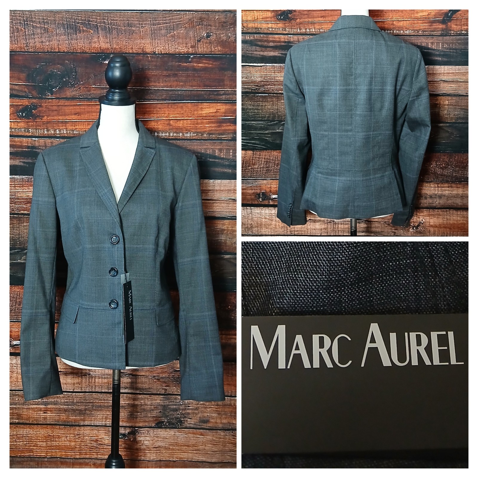 Marc Aurel Blazer Jacket EU 40 US 8 Gray Checked Wool Made In Poland NWT 