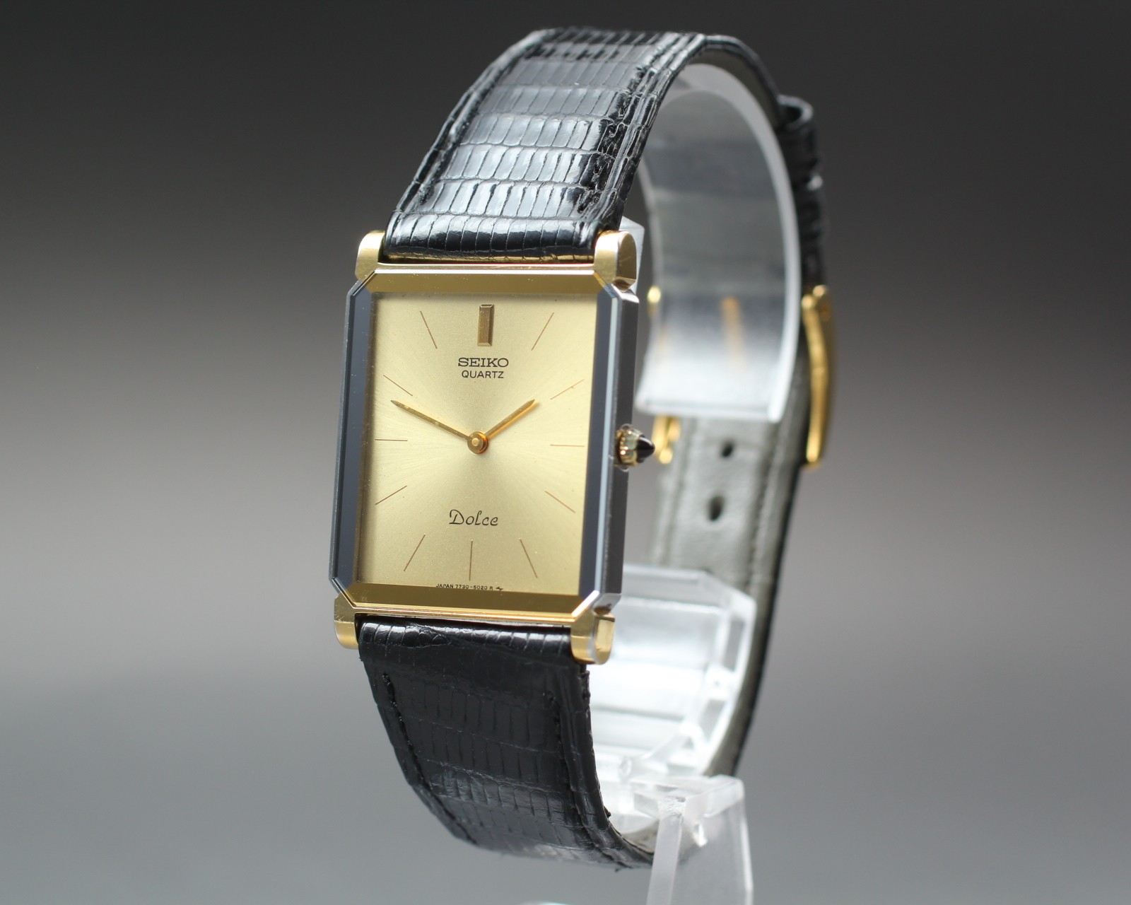 Vintage 1987 SEIKO Dolce 7730-5020 25mm Gold Dial Mens Qz Watch [Near MINT]