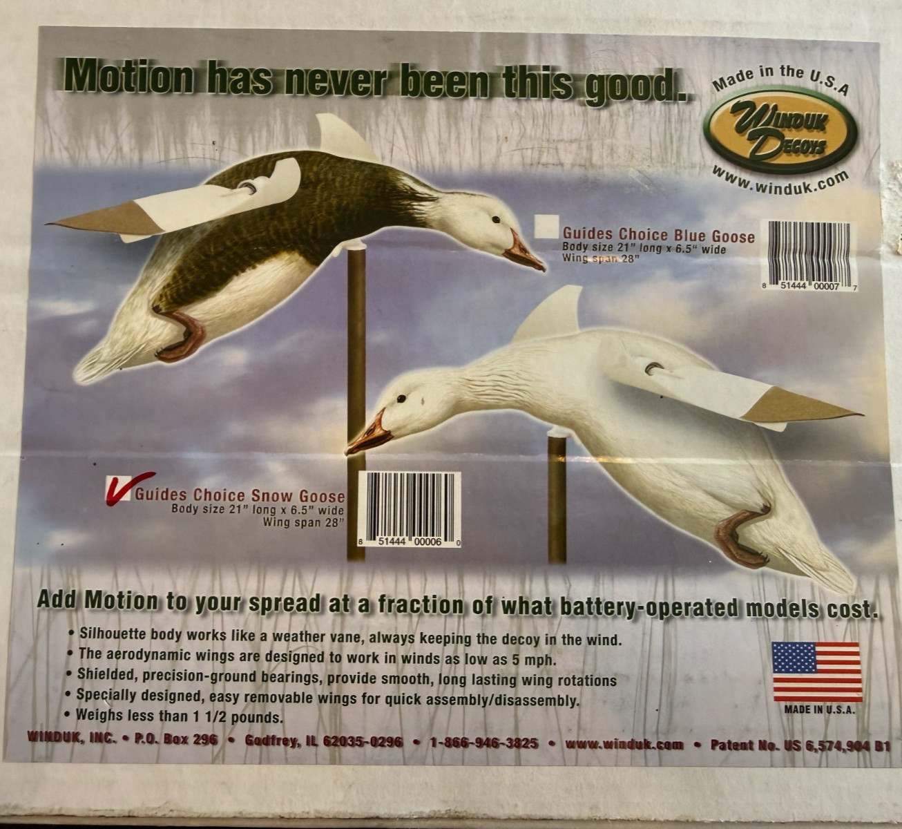 Winduk Wind Powered Spinning Wing Guides Choice Snow Goose Decoy
