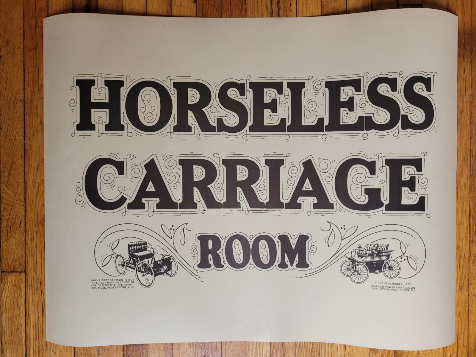 1940s Henry Ford Horseless Carriage Room Display Poster vtg Antique 20x25\