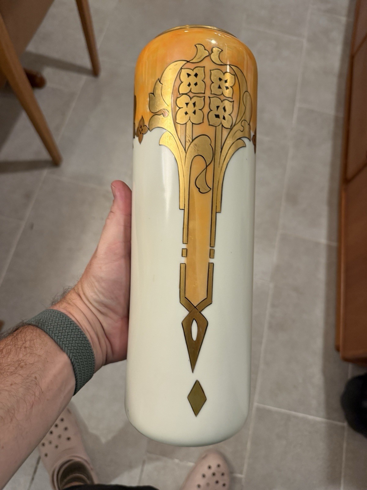 Antique O&EG Royal Austria Vase 3675 Gold Orange Lustre Art Nouveau Hand Painted