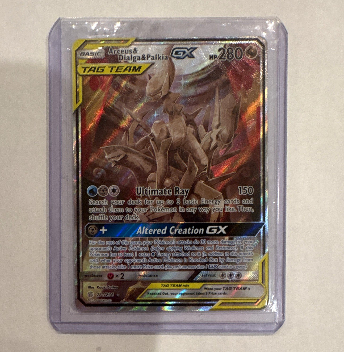 Pokemon Arceus & Dialga & Palkia GX Alt Art 221/236 Cosmic Eclipse Holo EN