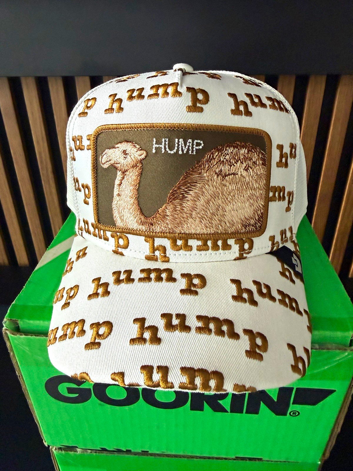 Goorin Bros Trucker Hat Hump Camel Patch White Brown Adjustable Mesh Back Men