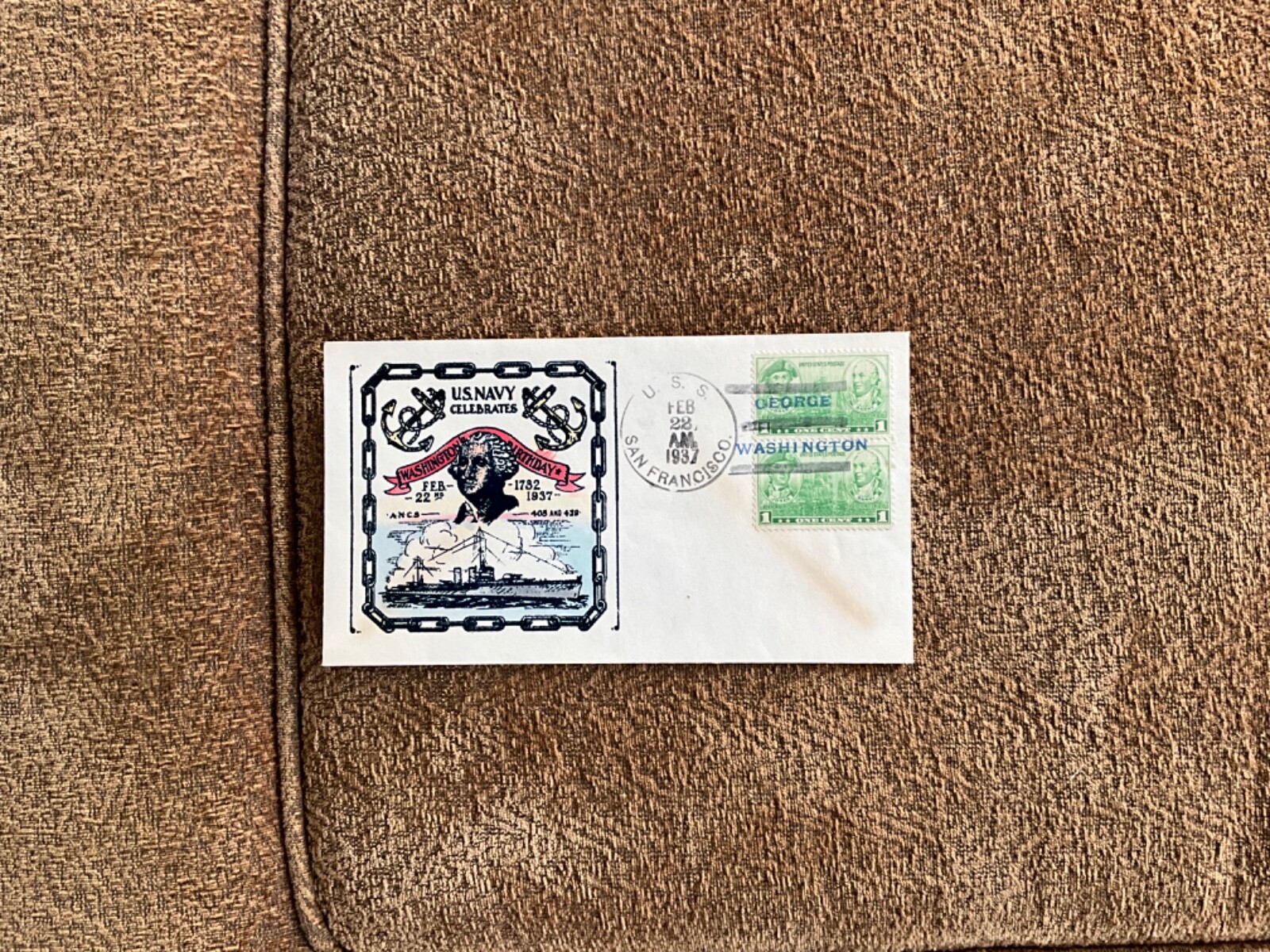 1937 USA Naval Cover USS San Francisco George Washington Birthday Cachet 1937 USA Naval Cover USS San Francisco George Washington Birthday Cachet
