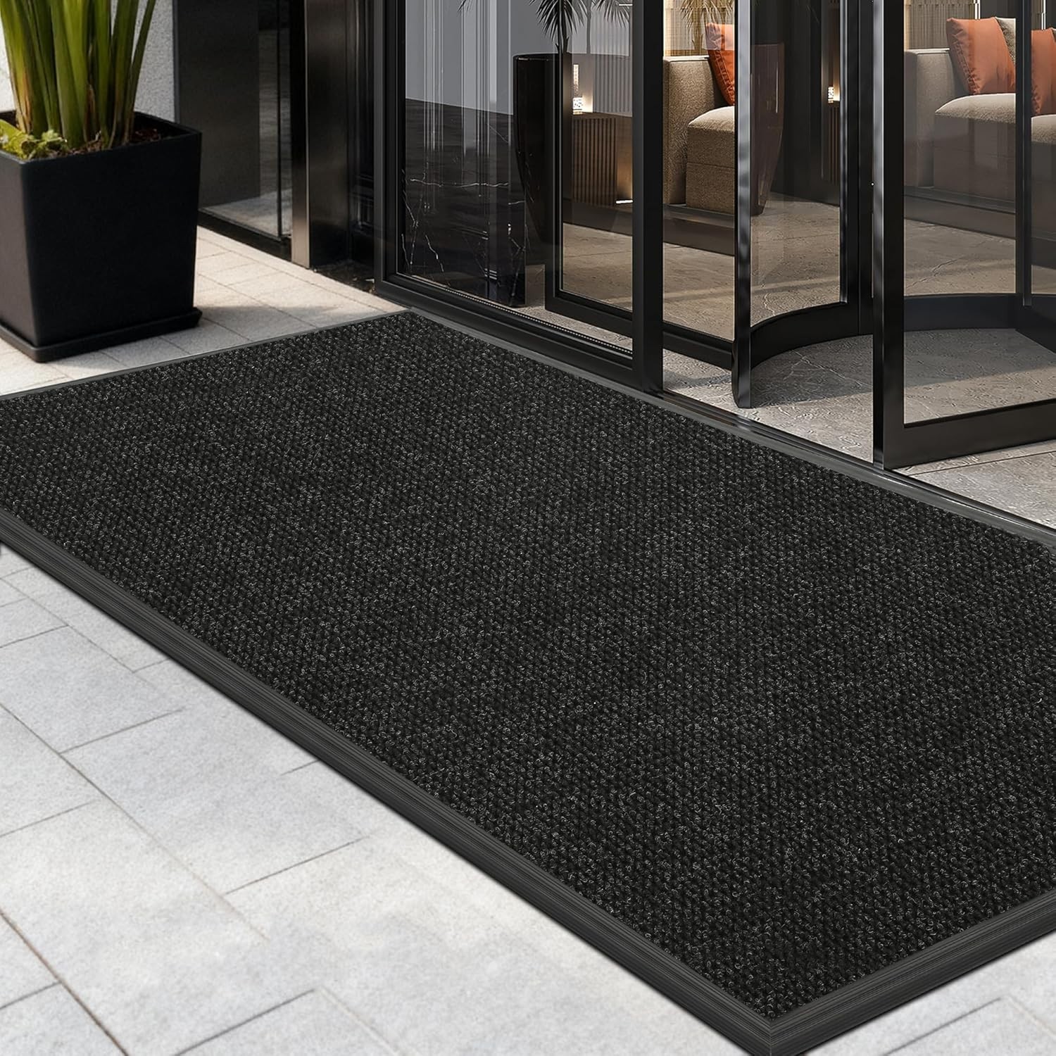 Black Heavy Duty Commercial Entrance Mat Non Slip Beveled Edge Wheelchair Rug Black Heavy Duty Commercial Entrance Mat Non Slip Beveled Edge Wheelchair Rug