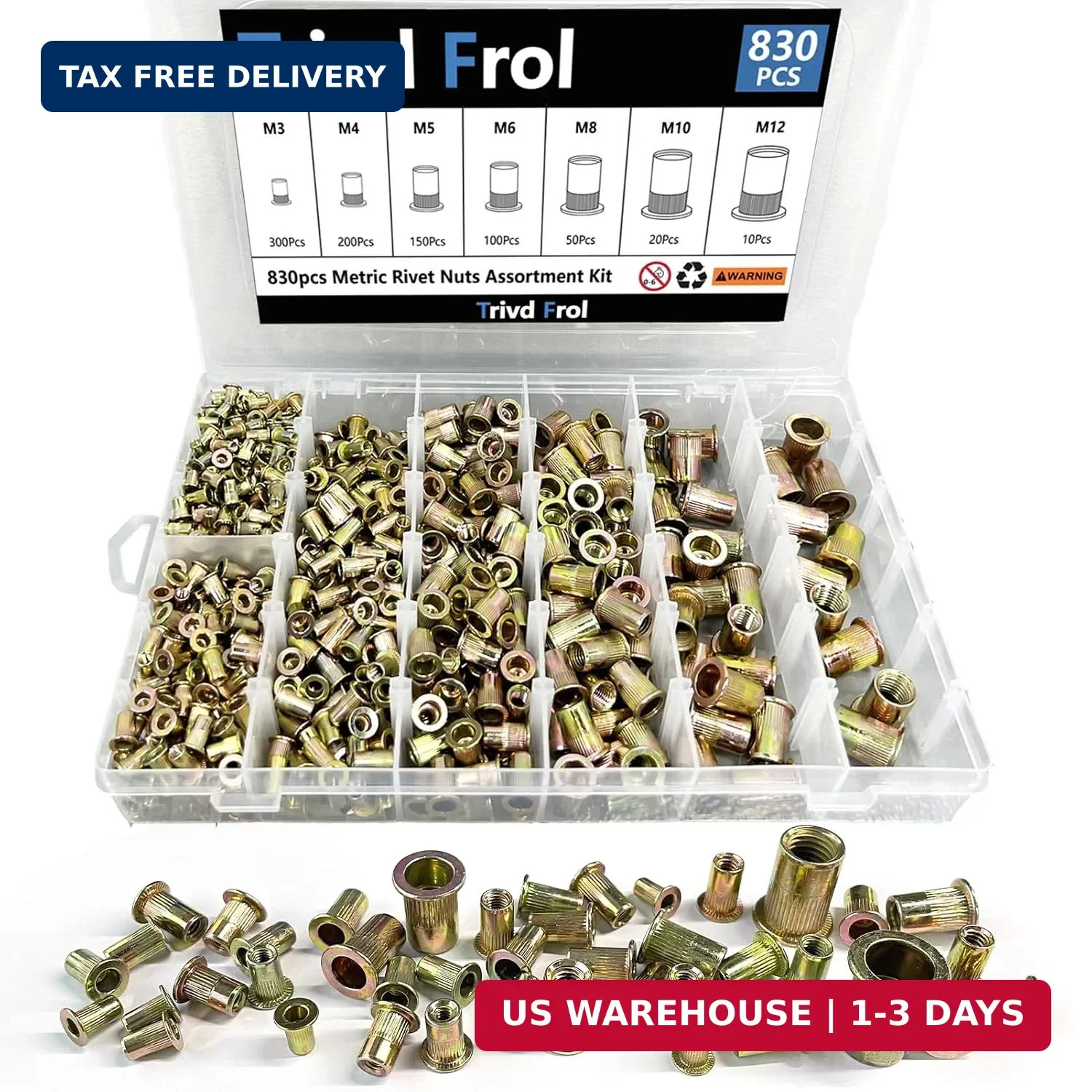 Trivd Frol 830PCS Metric Rivet Nut Tool Kit, M3 M4 M5 M6 M8 M10 M12
