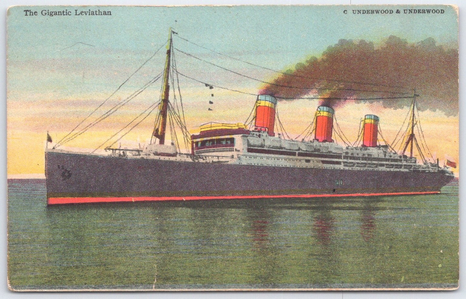 Vintage The Gigantic Leviathan Ocean Liner Postcard by Underwood & Underwood