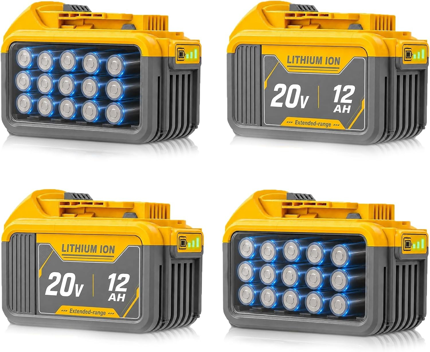 SANIU 12Ah 20V 4-PACK Li-Ion for DeWalt Tool Batteries DCB209 200 206 Compatible