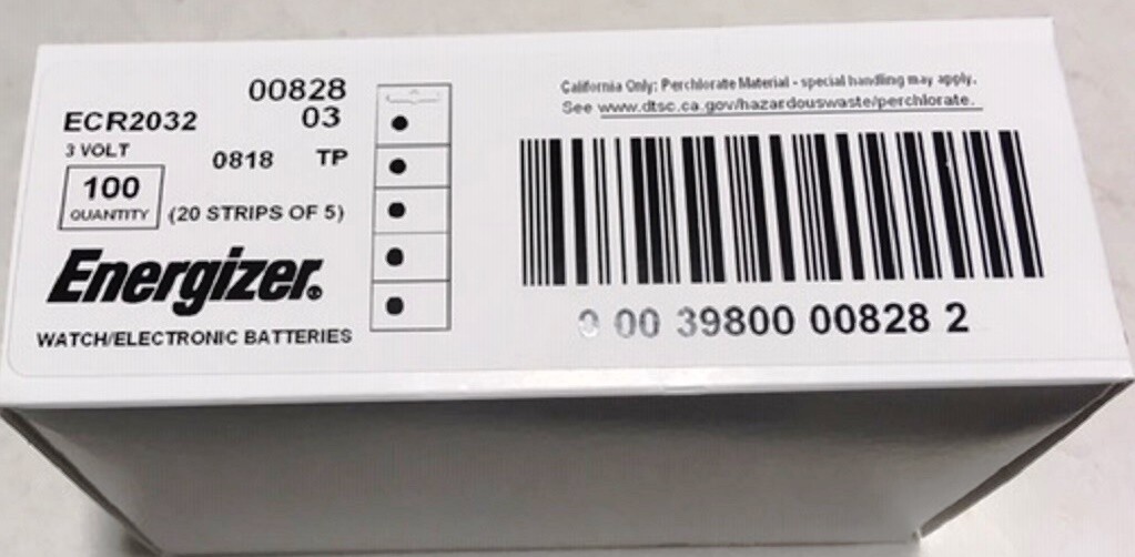 200 (2 BOXES OF 100) ENERGIZER CR2032 WATCH BATTERIES 3V LITHIUM --EXP 2036**