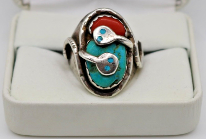 Vintage Zuni Effie C. Sterling Silver Turquoise Snake Ring Size 12 Heavy 21g Vintage Zuni Effie C. Sterling Silver Turquoise Snake Ring Size 12 Heavy 21g