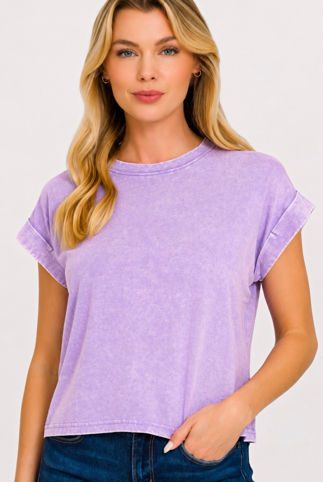 ZENANA Woman’s Cotton Cuffed Short Sleeve Top ZENANA Woman’s Cotton Cuffed Short Sleeve Top