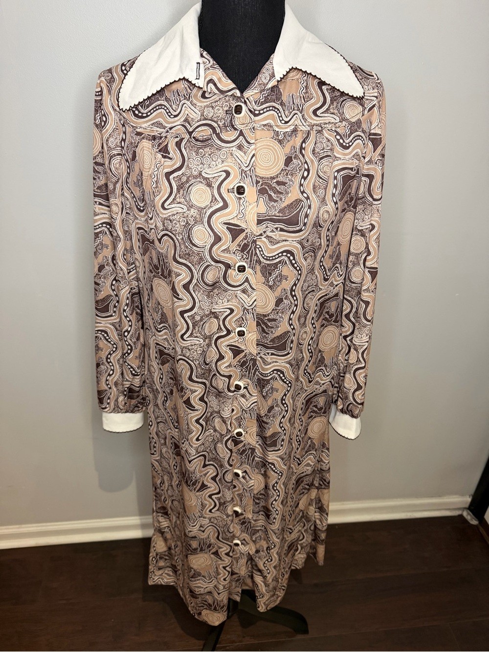 VTG 60s 70s Rontini Mod Button Down Dagger-Point Collar Dress - Size Large