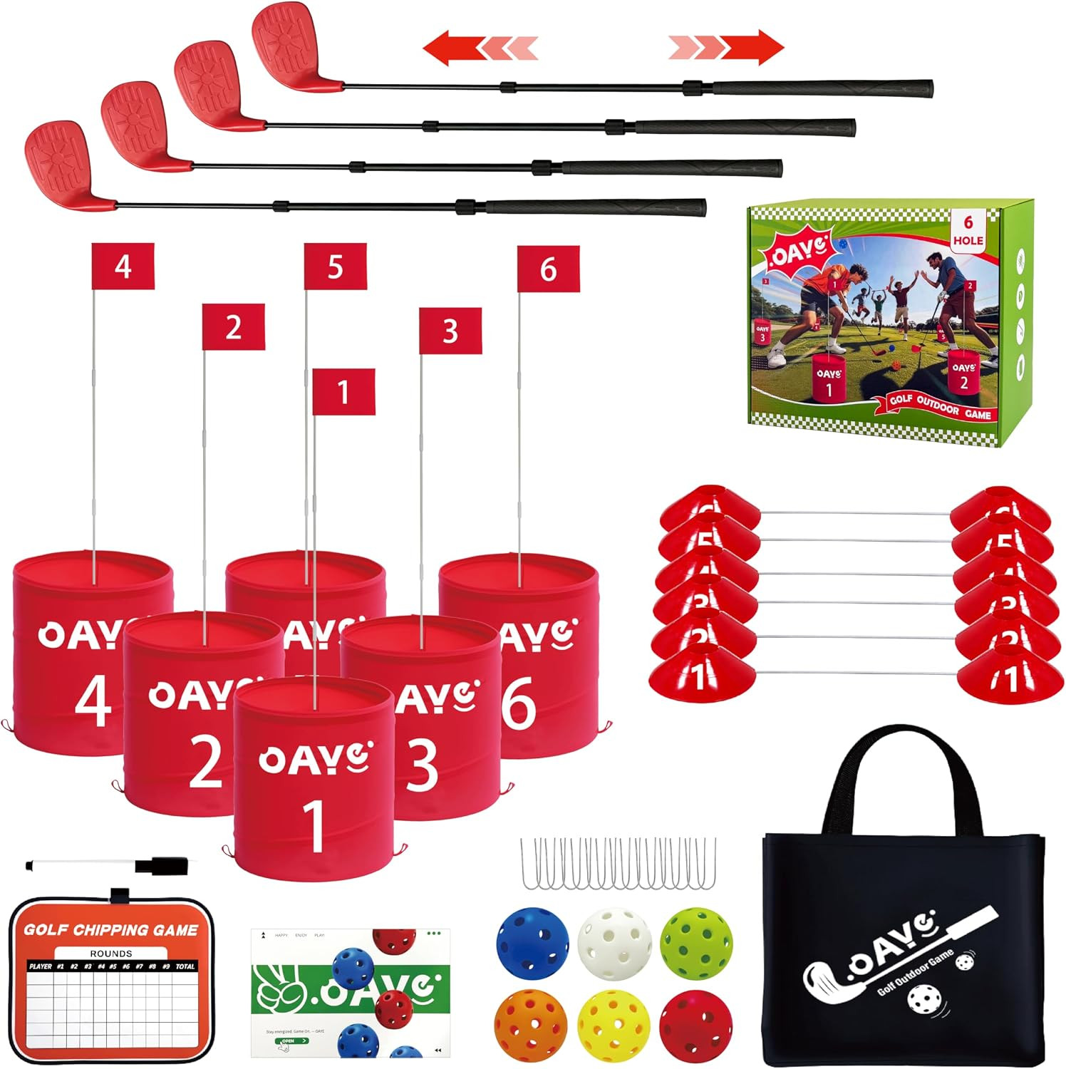 Backyard Golf Game Set, 6 Hole Lawn Golf with Clubs(4R) & Carry Bag