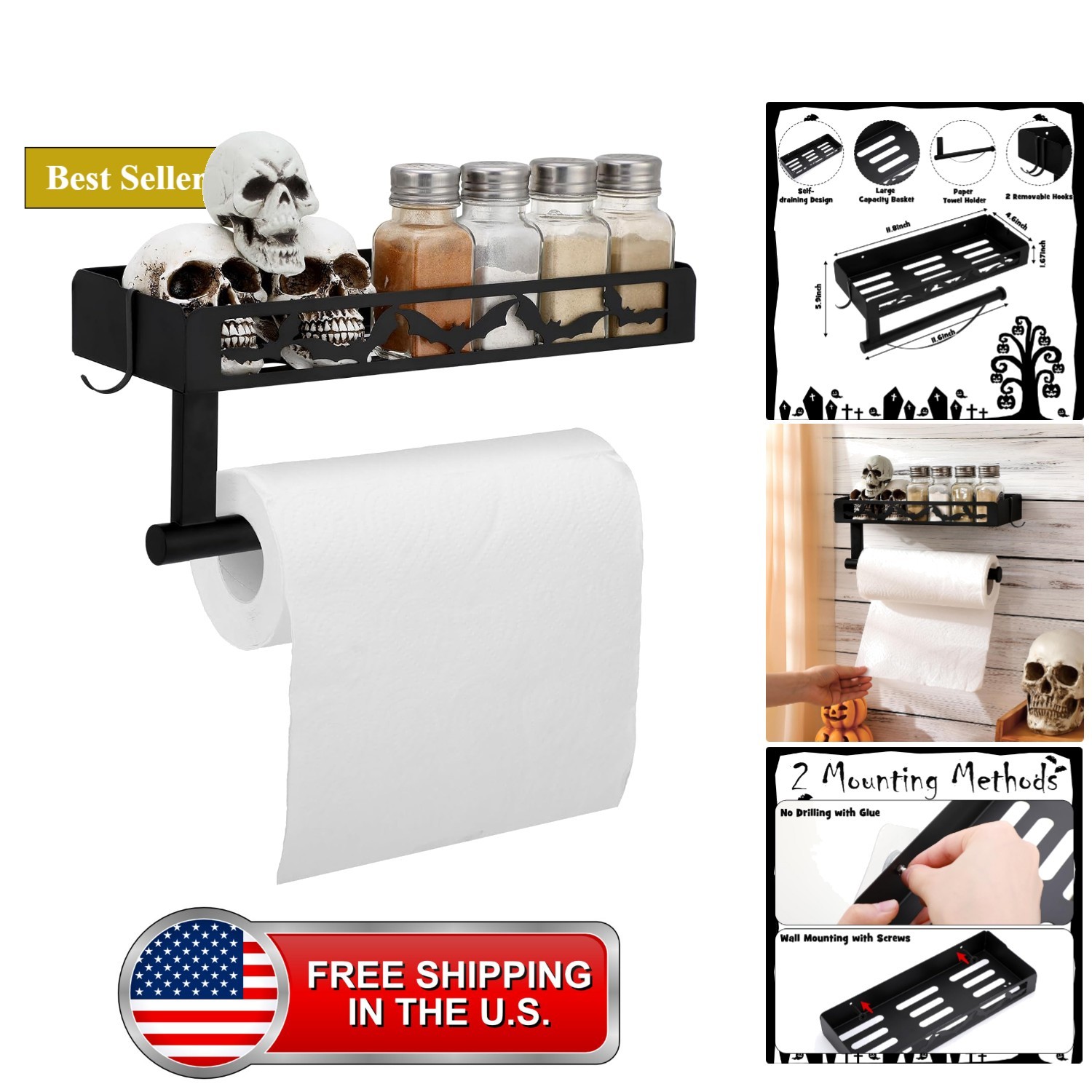 Halloween Gothic Bat Paper Towel Holder Wall Mount for Kitchen Halloween Gothic Bat Paper Towel Holder Wall Mount for Kitchen