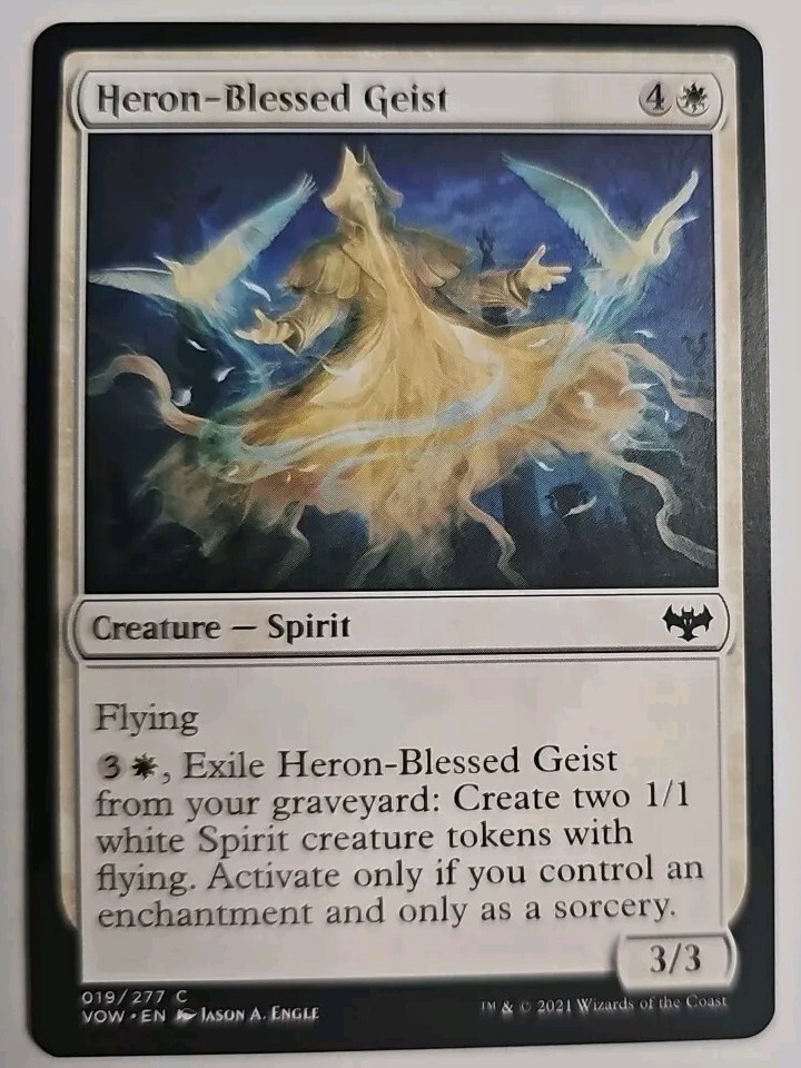 MTG Magic The Gathering Card Heron-Blessed Geist Creature Spirit White Crimson V