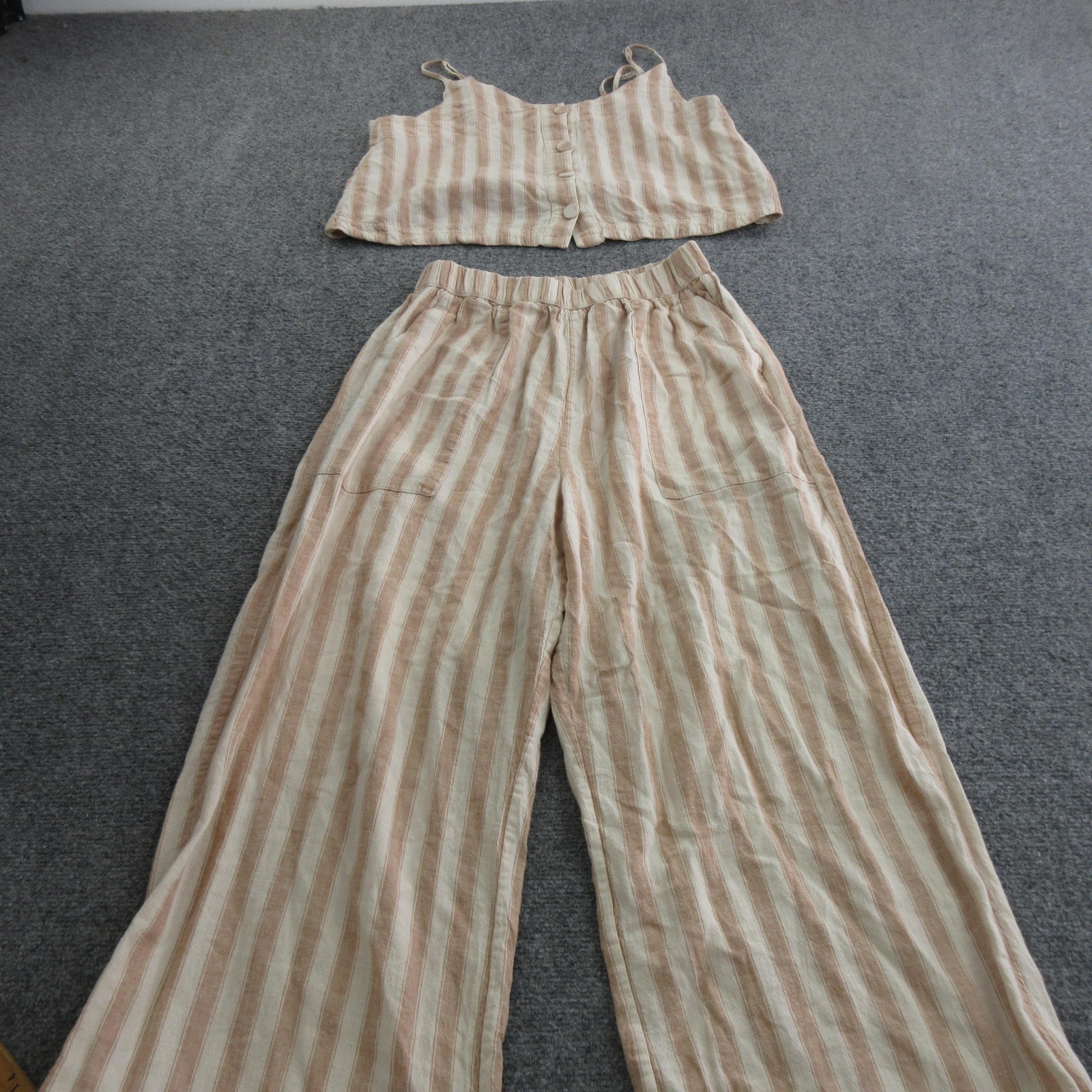 Mary Lawless Lee X Splendid Tank Pants Set Womens M Beige Stripe Linen Two Piece