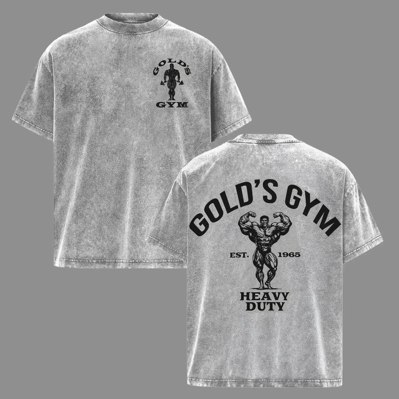 Men's Heavy Duty Gold's Gym Oversize Washed Crewneck Gym Tee - Premium Athletic Men's Heavy Duty Gold's Gym Oversize Washed Crewneck Gym Tee - Premium Athletic