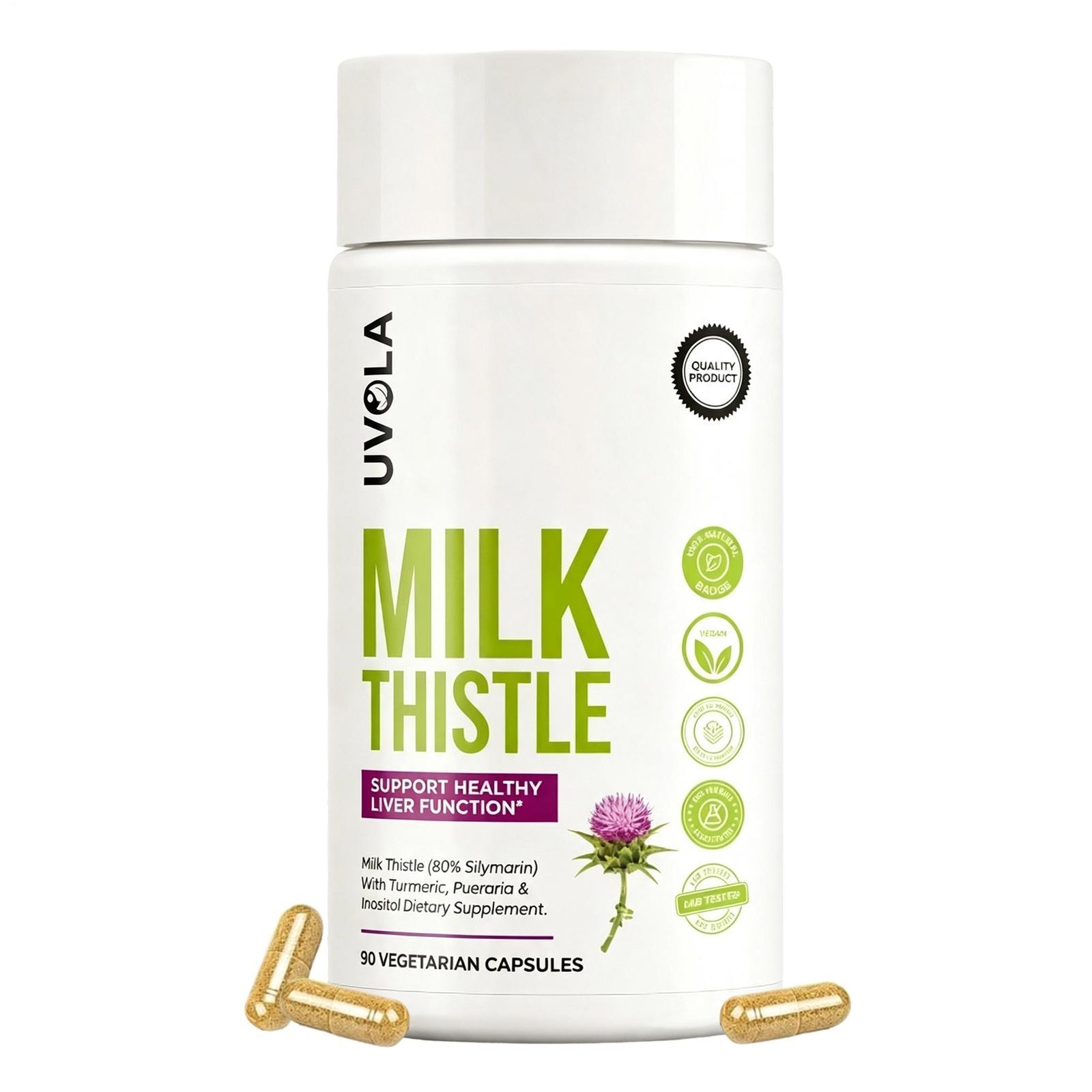 1-5 pack Uvola Milk Thistle Liver Detox - Natural Vegan Support - 90 Capsules