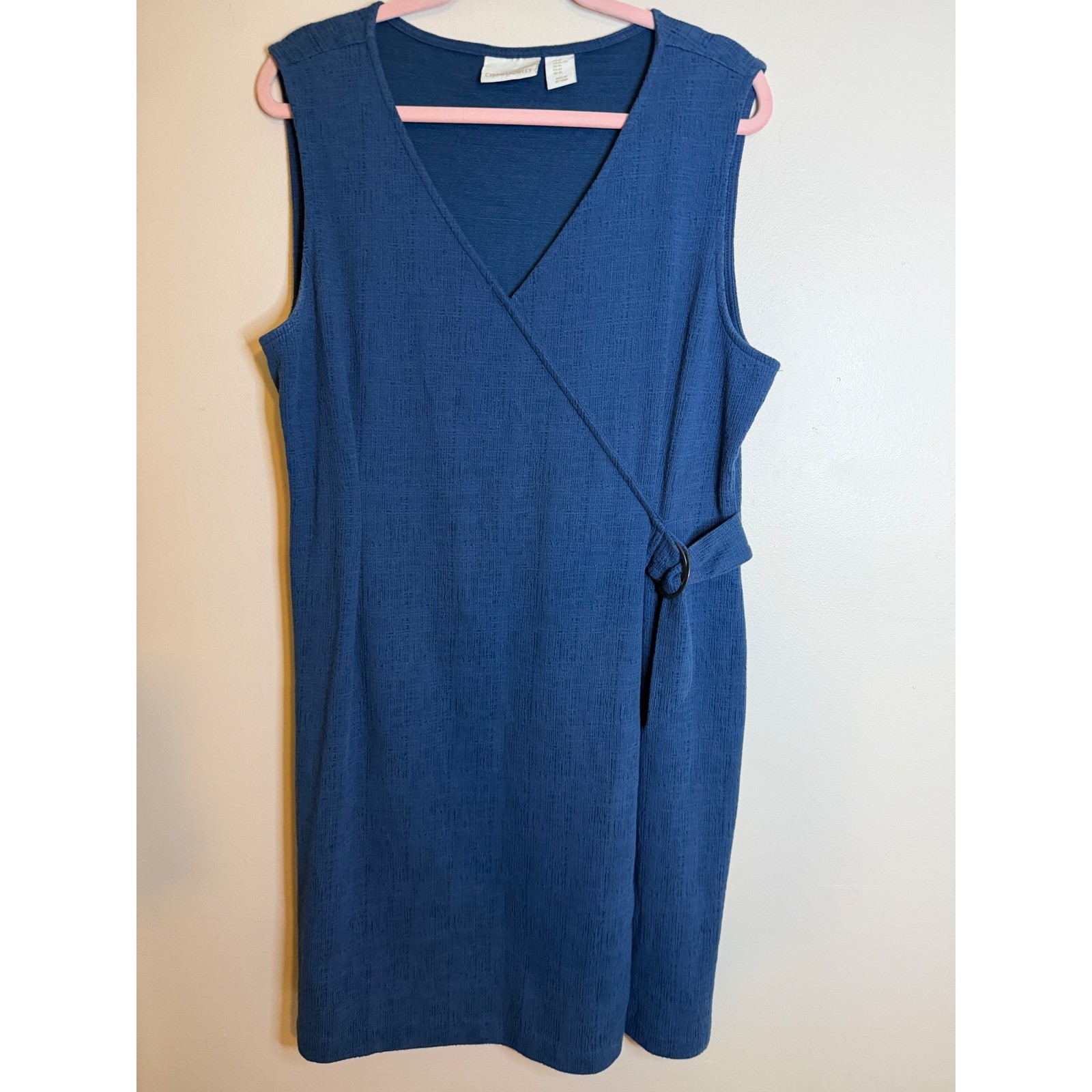 Cynthia Rowley Womens XL Blue Textured Knit Wrap Dress Belted Sleeveless