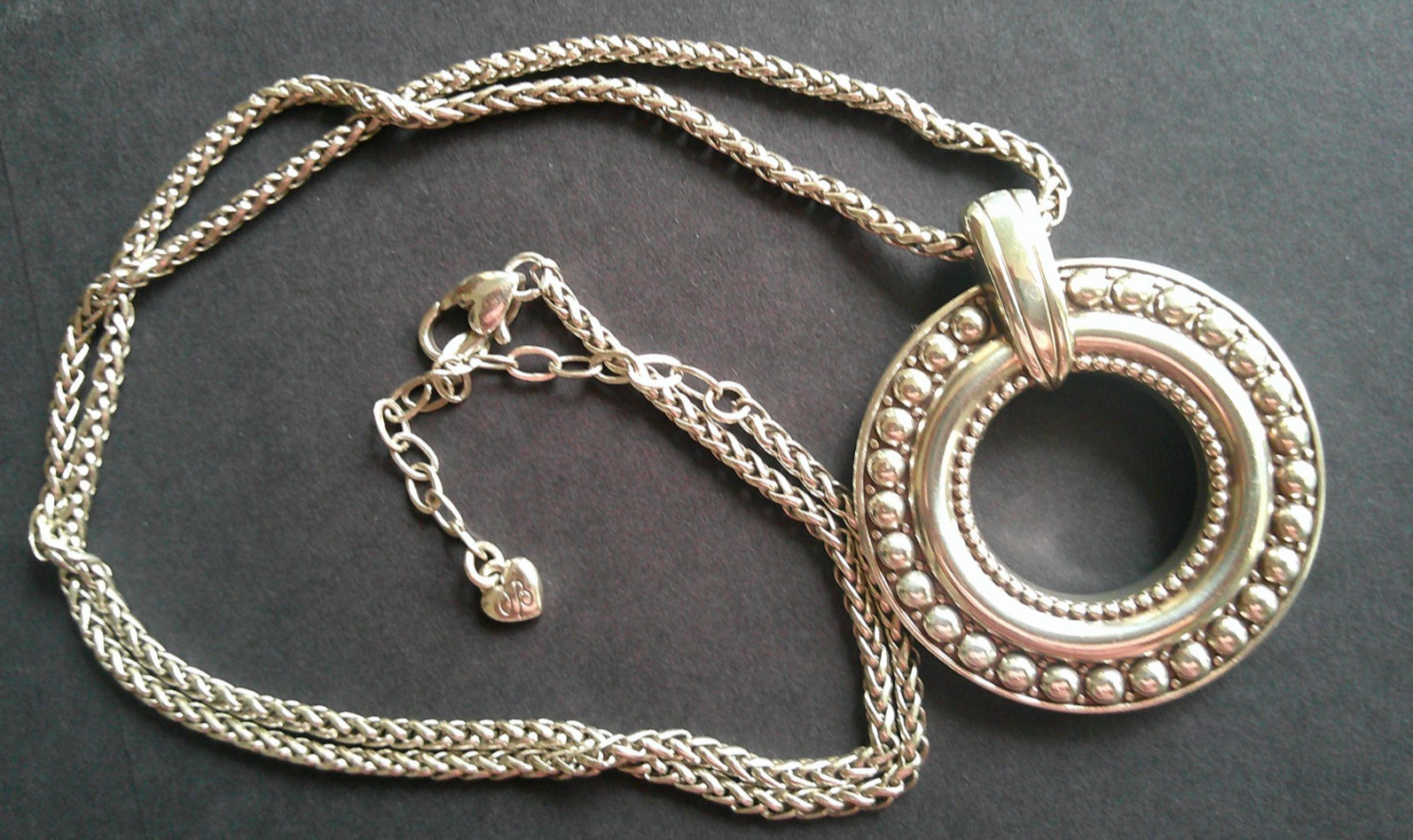 Brighton Open Circle Reversible Pendant Necklace with long Chain Pebble Look HTF Brighton Open Circle Reversible Pendant Necklace with long Chain Pebble Look HTF