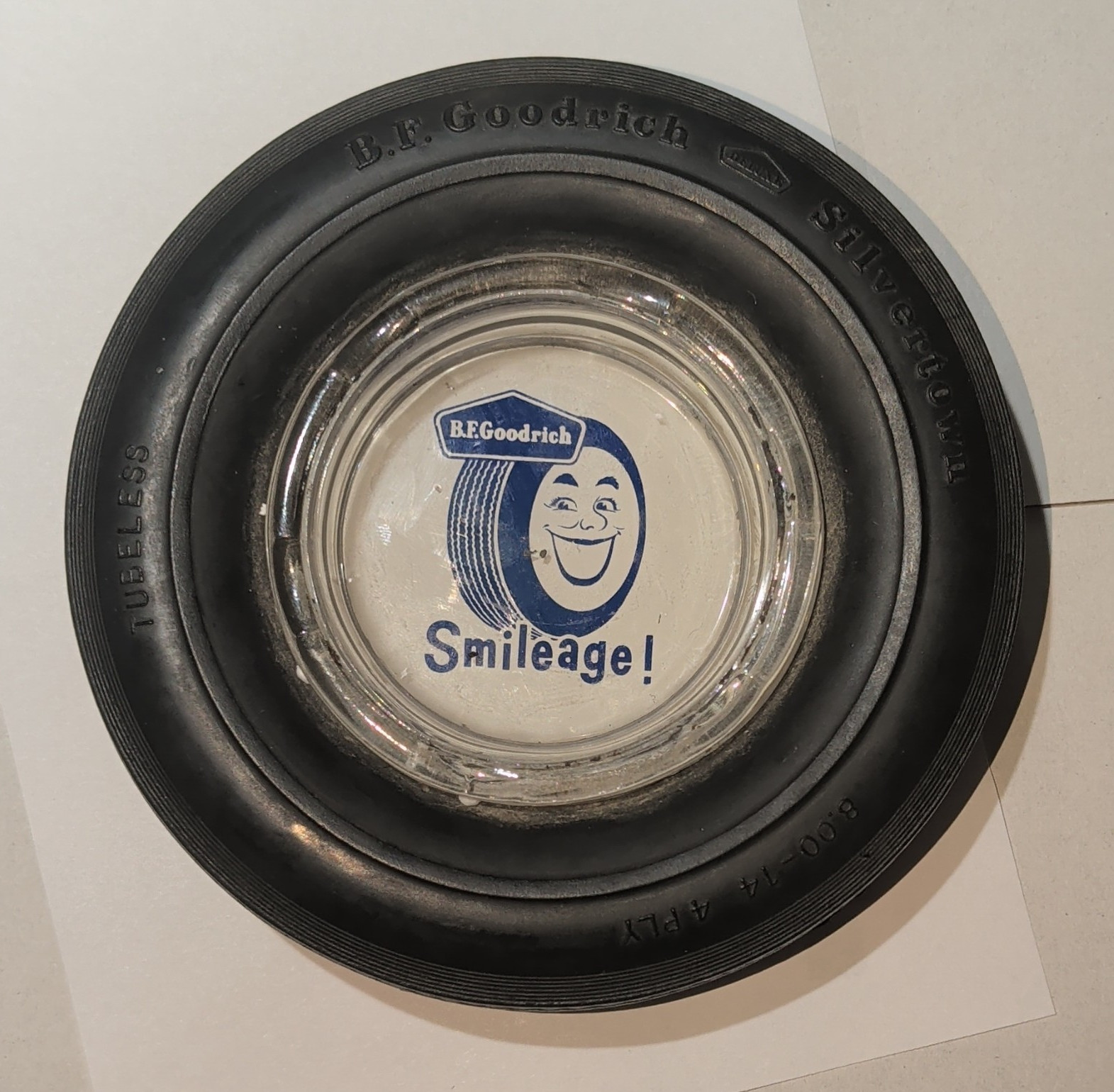 B.F. Goodrich Smileage Advertising Tire Ashtray, Tires Theme, Black/Clear