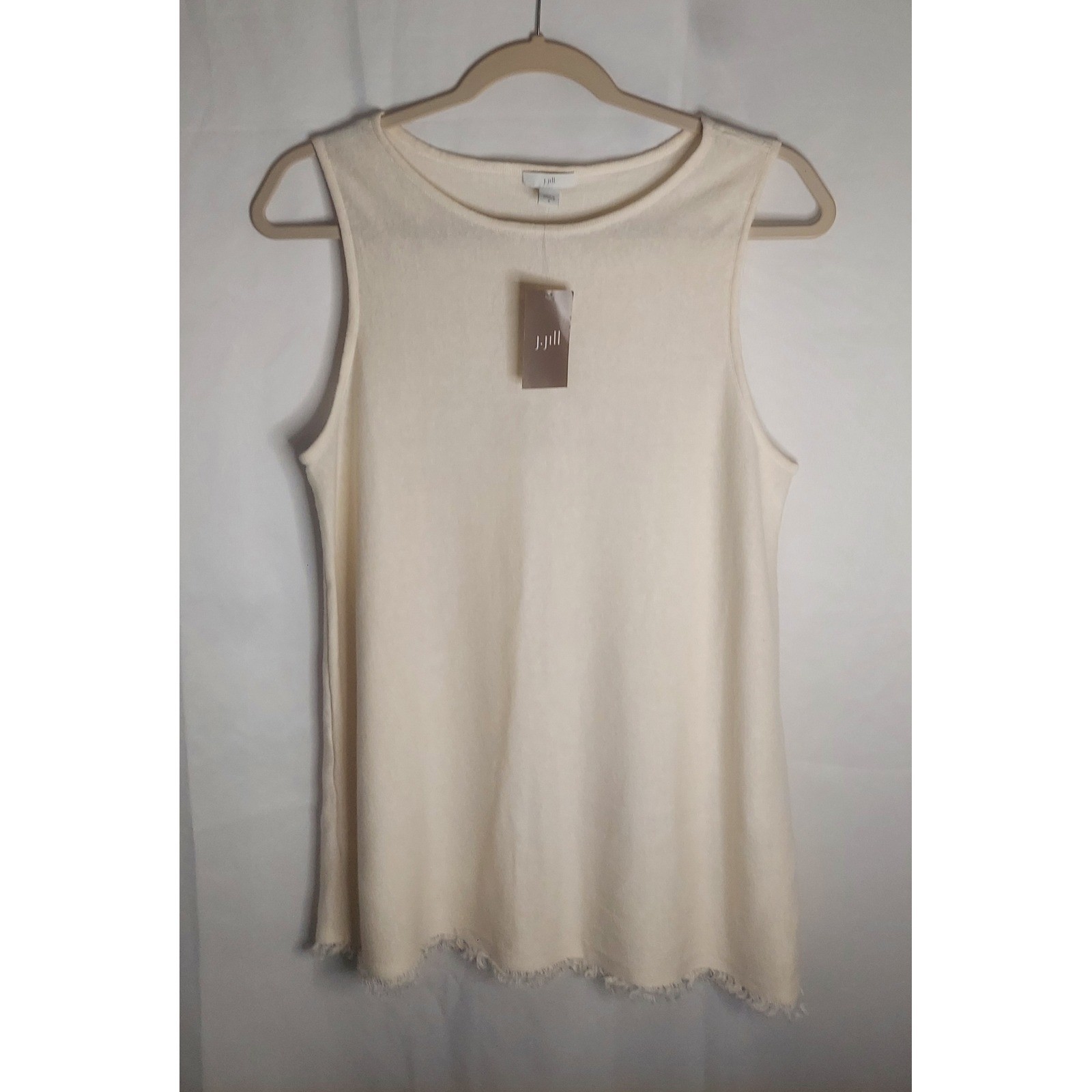 J. Jill Womens Cream Linen Blend Fringe Hem Knit Tank Top Size Small NWT