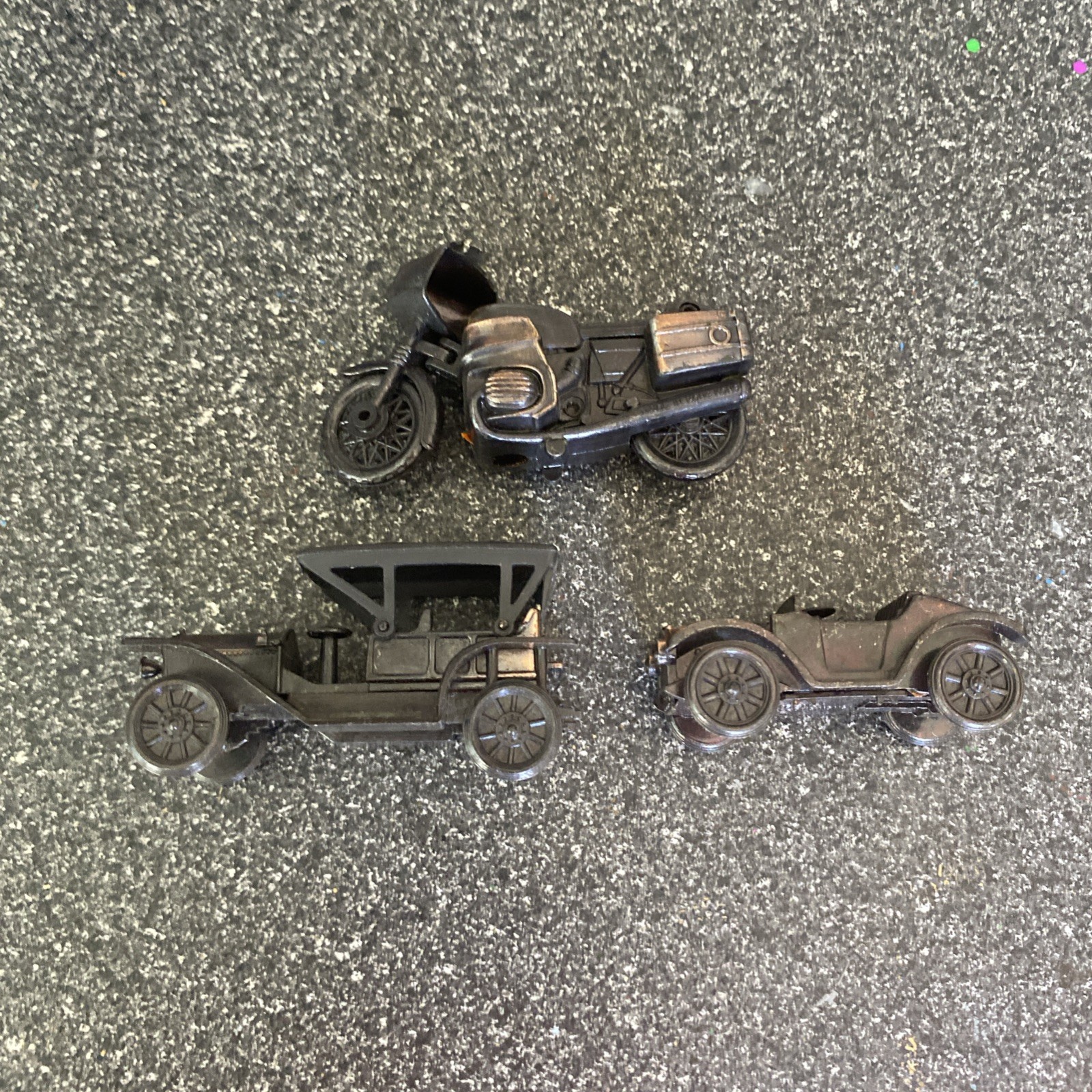 Vintage Metal Pencil Sharpeners Lot of 3 Cars Motorcycle Diecast Novelty