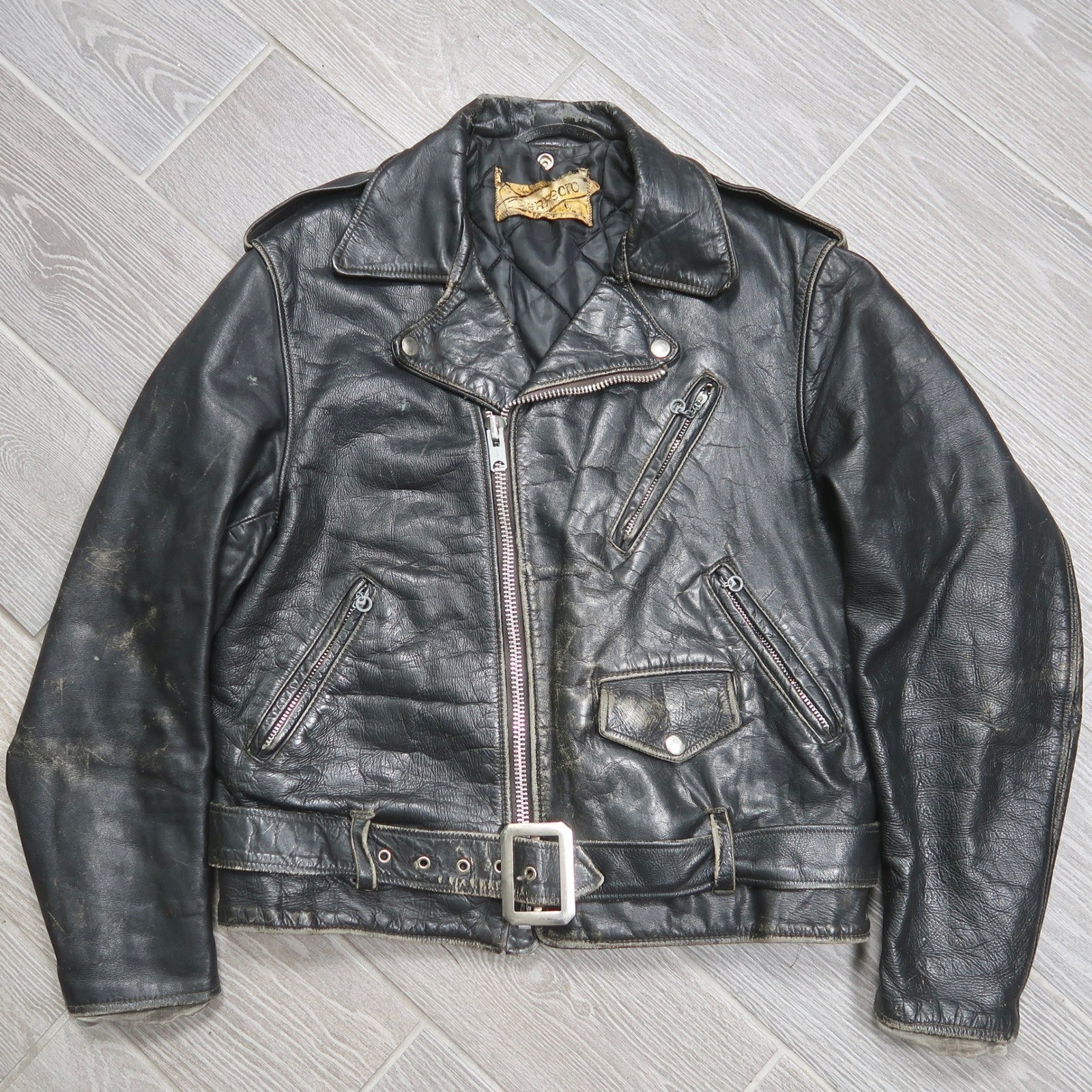 Vintage 60s 70s Schott Perfecto 618 Black Leather Motorcycle Jacket Size 42