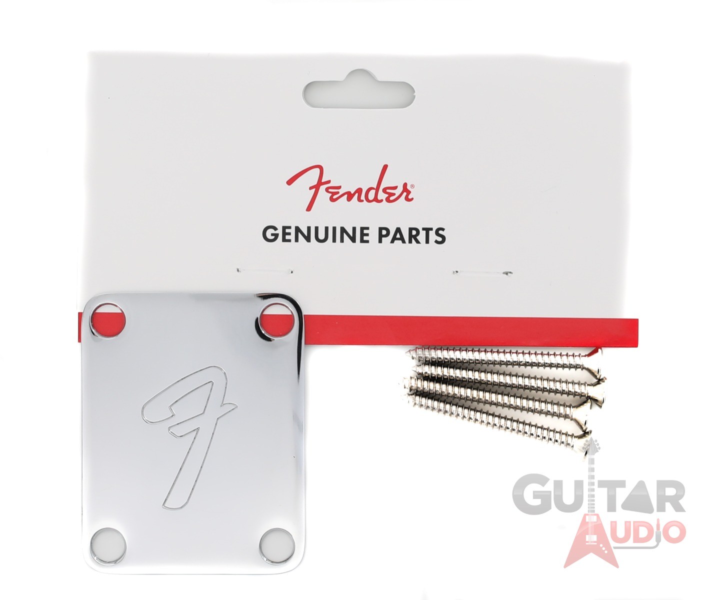 Genuine Fender \'70s F Logo Strat/Tele 4-Bolt CHROME Guitar Neck Plate w/Screws Genuine Fender \'70s F Logo Strat/Tele 4-Bolt CHROME Guitar Neck Plate w/Screws