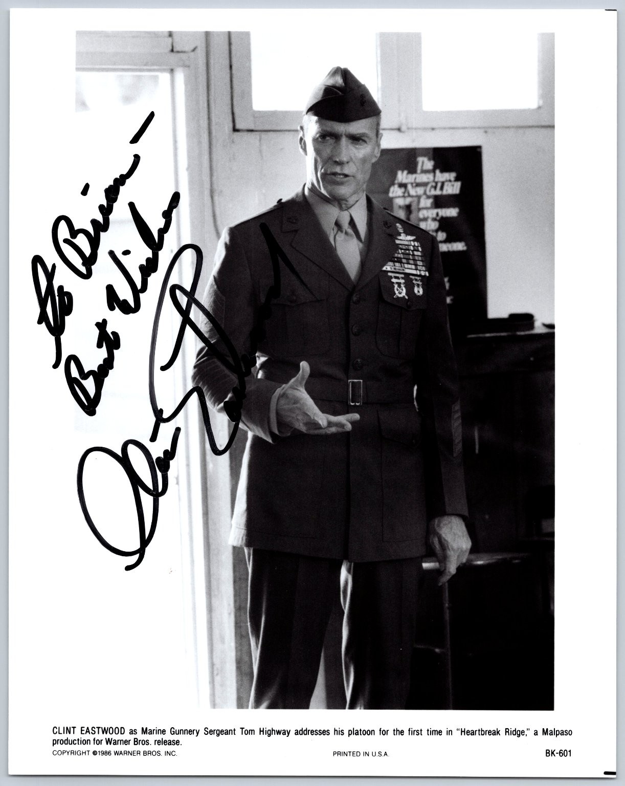 Clint Eastwood Autographed Photo Heartbreak Ridge 1986 Movie Promo BK-601