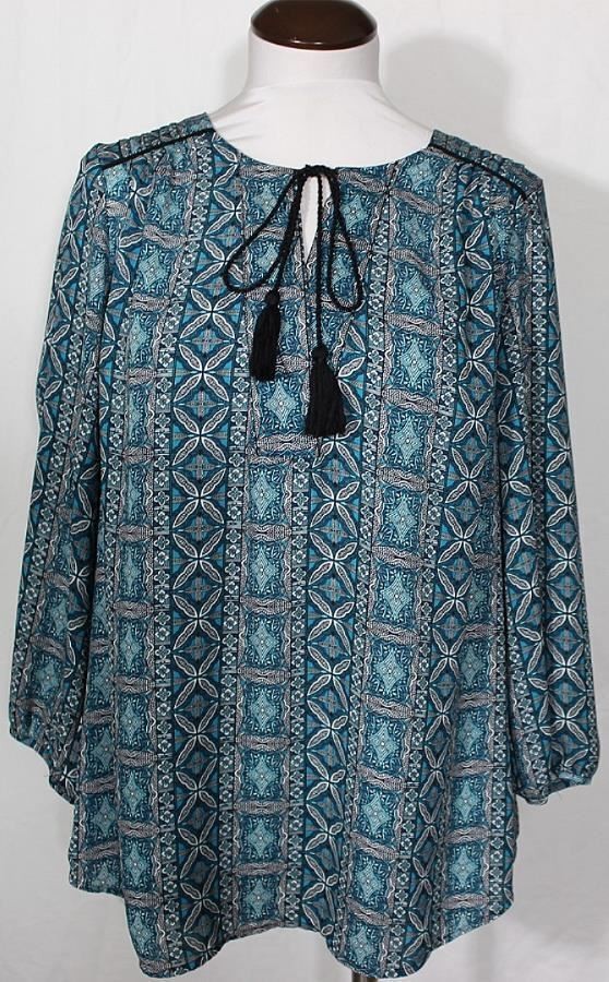 NEW Zac & Rachel Tassel Blouse Top 3/4 Sleeves sz Large