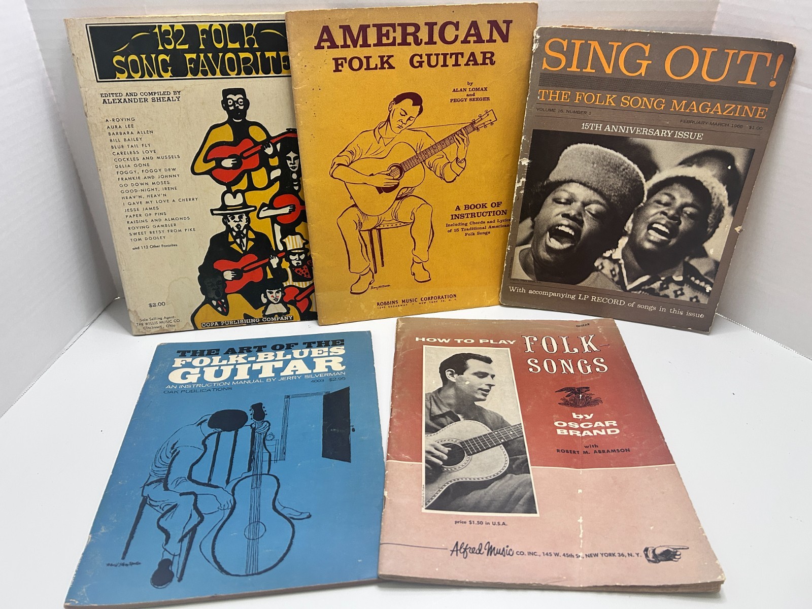 Vintage Folk Songbooks for Guitar Sheet Music Instructions Lot of 5 1950's/60's
