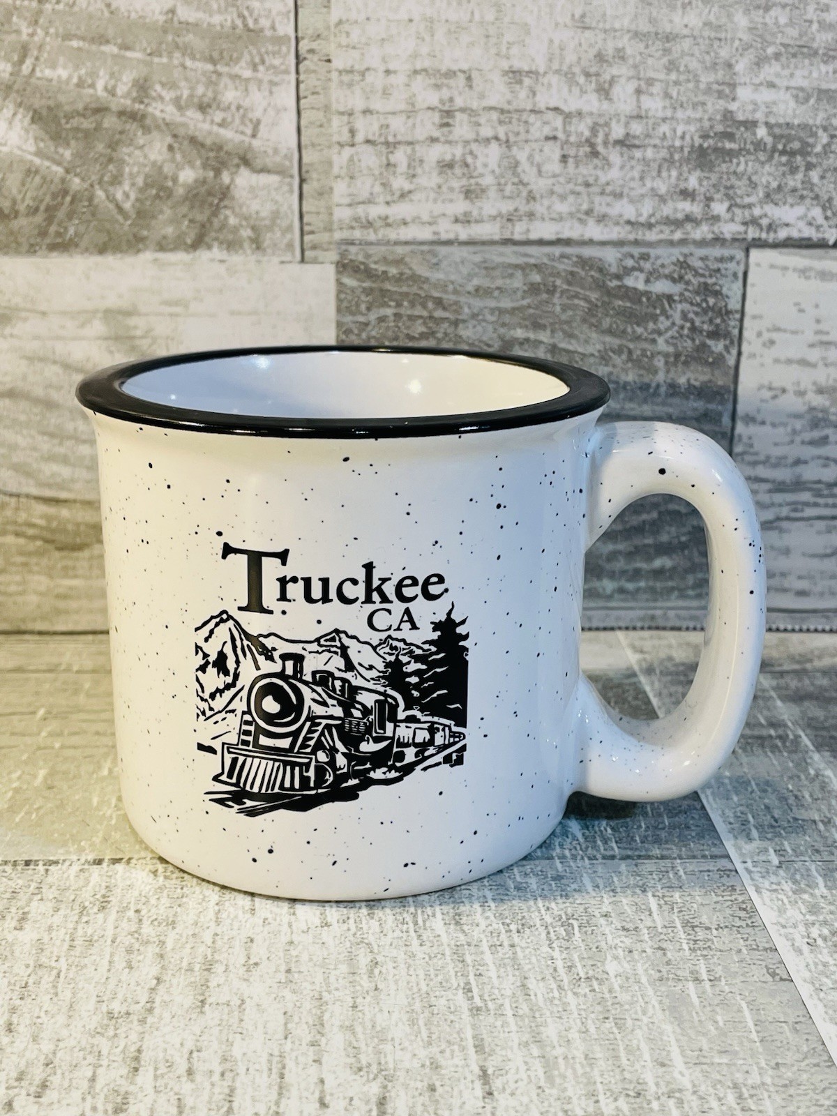 Vintage Truckee California Railroad White Black Stoneware Coffee Mug Cup Vintage Truckee California Railroad White Black Stoneware Coffee Mug Cup
